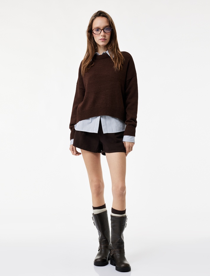  Uzun Kollu Bisiklet Yaka Basic Triko Kazak