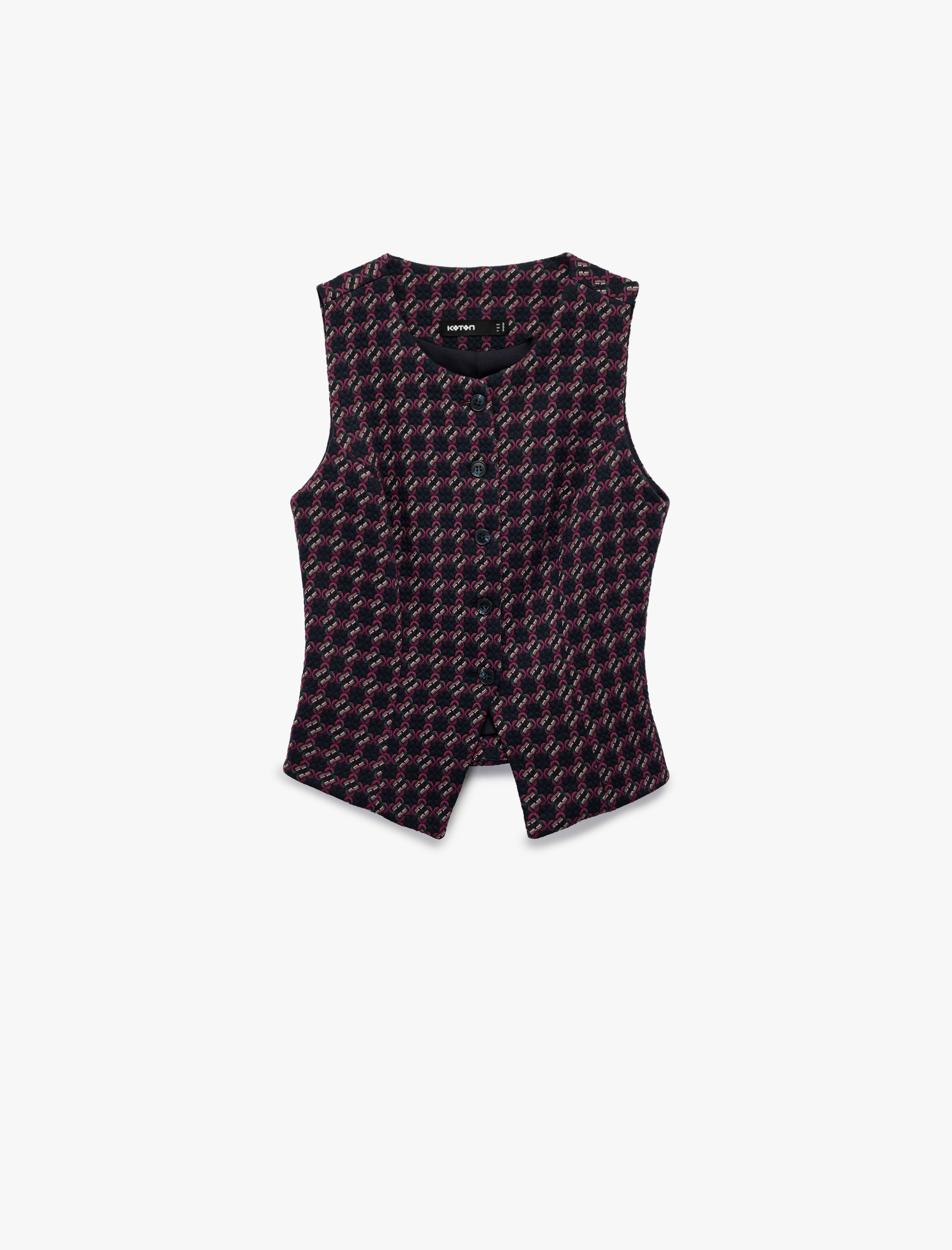   Slim Fit Bisiklet Yaka Düğmeli Desenli Yelek
