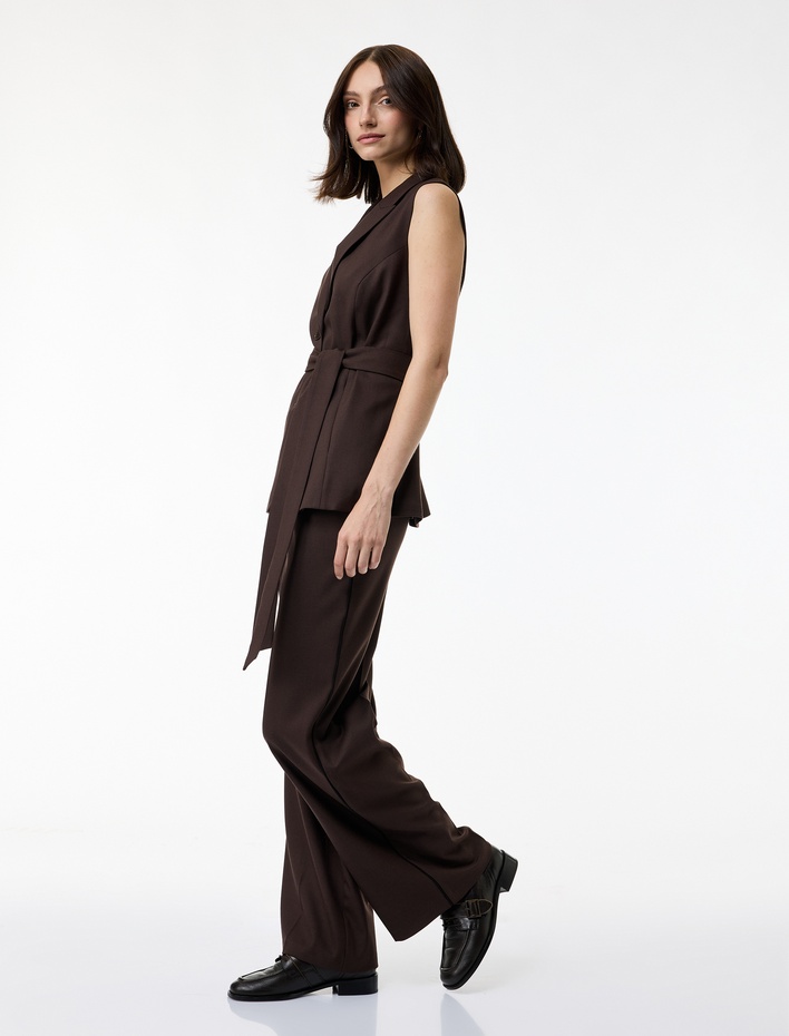  Geniş Paça Yüksek Bel Viskon Karışımlı Kumaş Pantolon