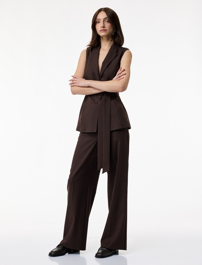  Geniş Paça Yüksek Bel Viskon Karışımlı Kumaş Pantolon