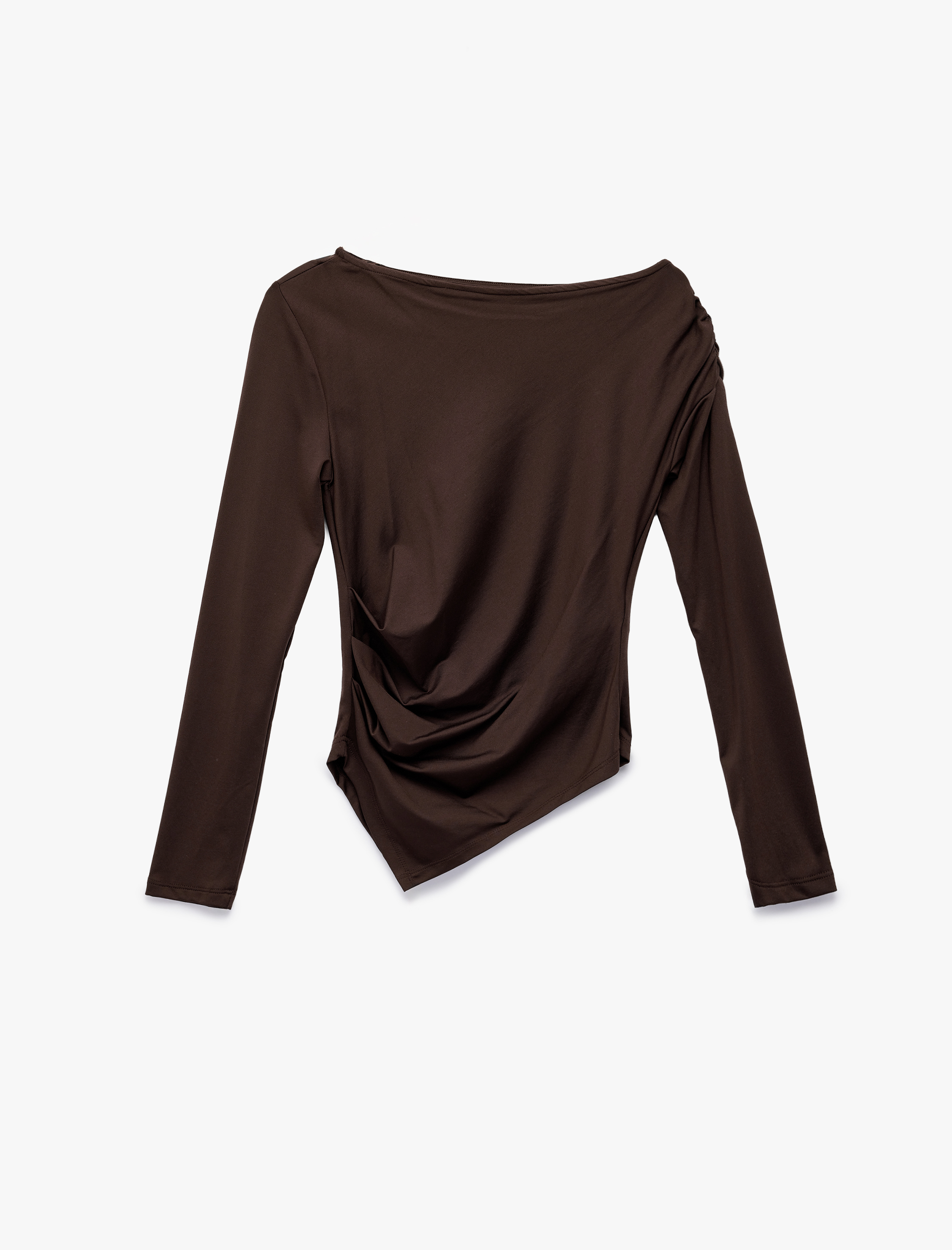   Slim Fit Asimetrik Kesim Drapeli Uzun Kollu Tişört