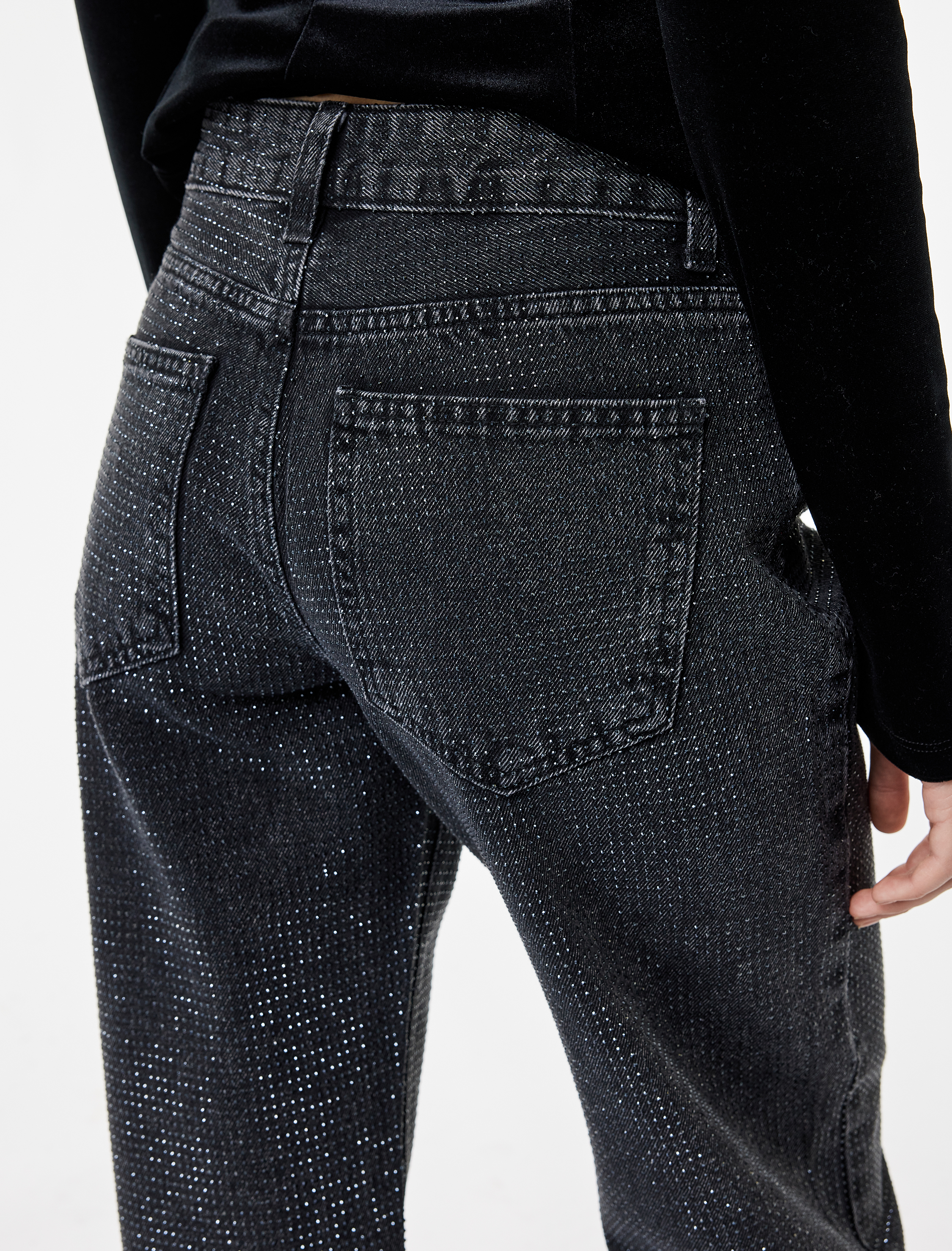   Düğmeli Cepli Pamuklu Normal Bel Düz Paça Taşlı Jean Pantolon - Straight Fit Jean