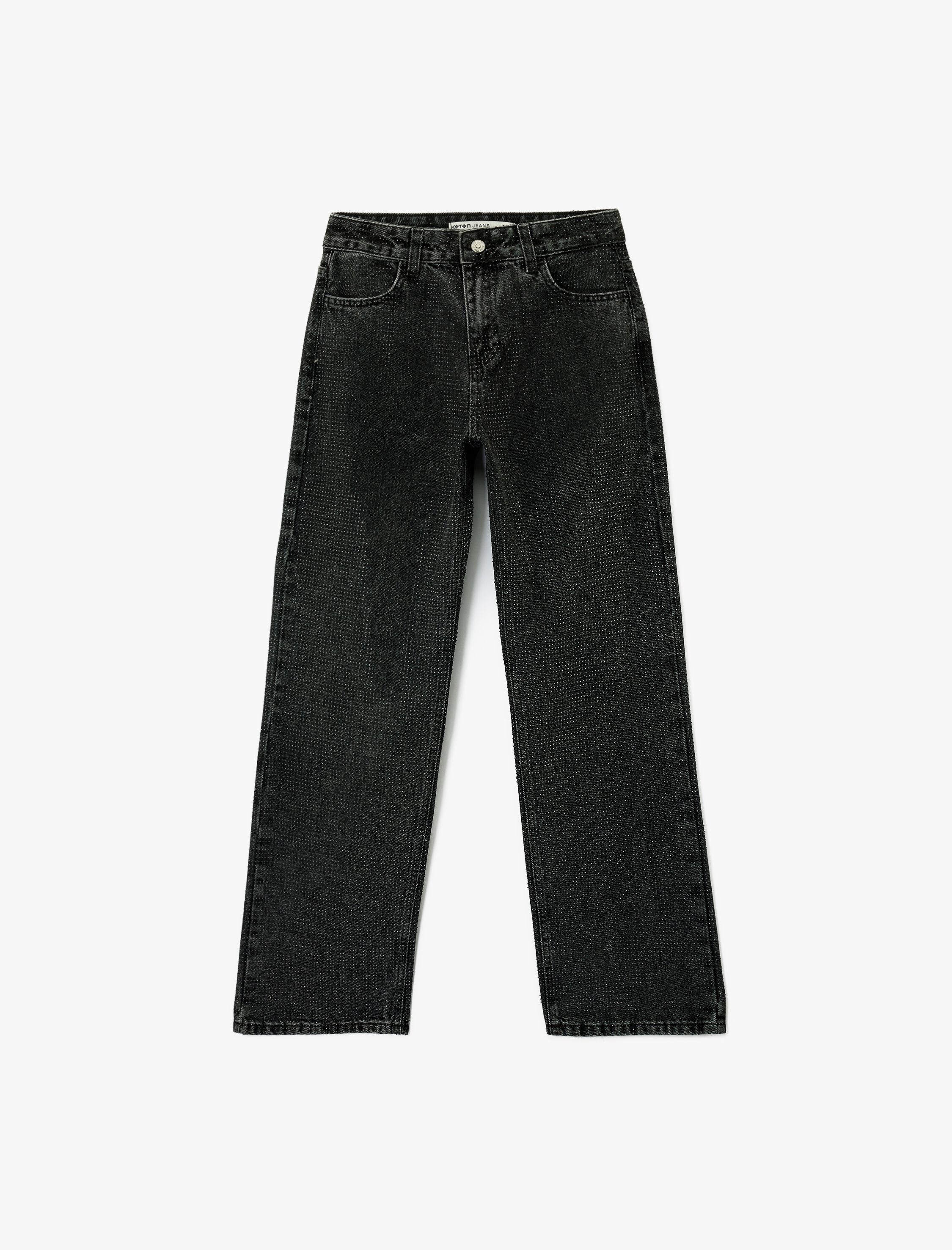   Düğmeli Cepli Pamuklu Normal Bel Düz Paça Taşlı Jean Pantolon - Straight Fit Jean