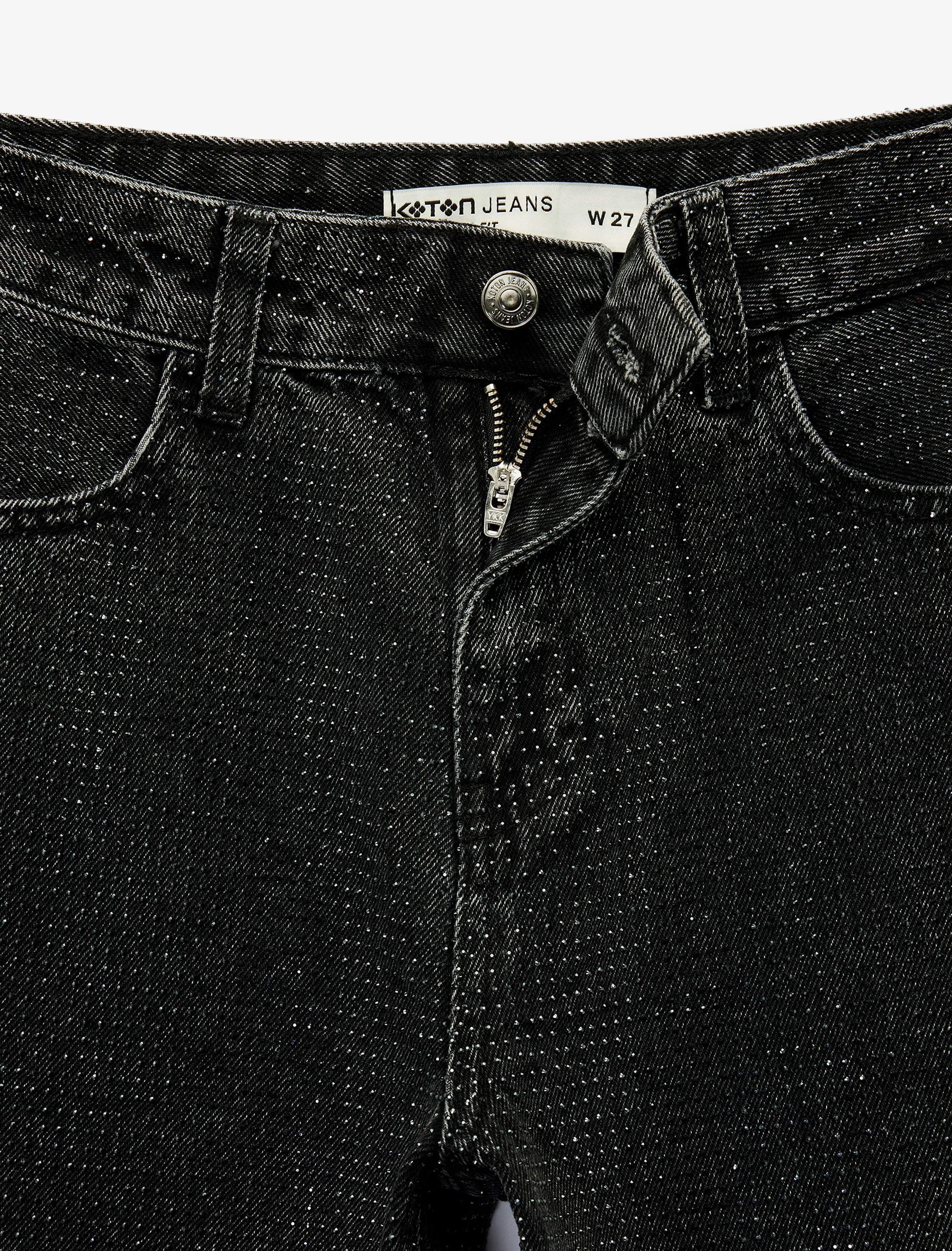   Düğmeli Cepli Pamuklu Normal Bel Düz Paça Taşlı Jean Pantolon - Straight Fit Jean
