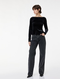 Düğmeli Cepli Pamuklu Normal Bel Düz Paça Taşlı Jean Pantolon - Straight Fit Jean