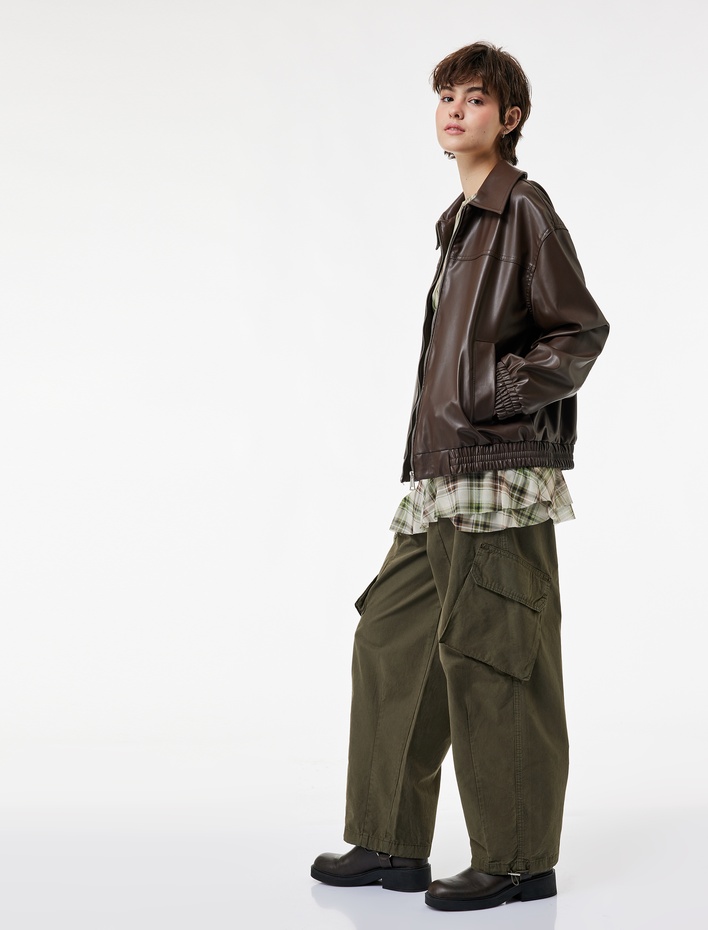  Pamuklu Rahat Kalıp Stoperli Beli Bağcıklı Kargo Cepli Balon Pantolon