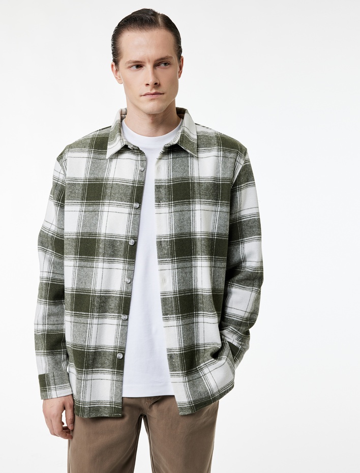  Klasik Yaka Düğmeli Regular Fit Uzun Kollu Oduncu Gömleği