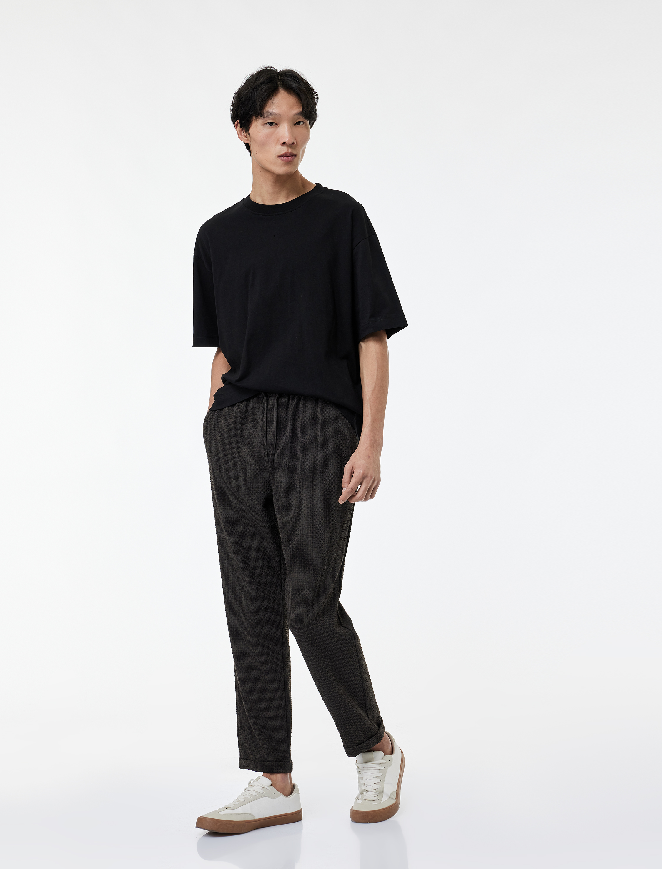 Duble Paça Cepli Viskon Karışımlı Beli Bağcıklı Pantolon