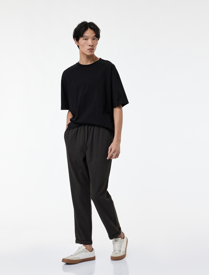  Duble Paça Cepli Viskon Karışımlı Beli Bağcıklı Pantolon