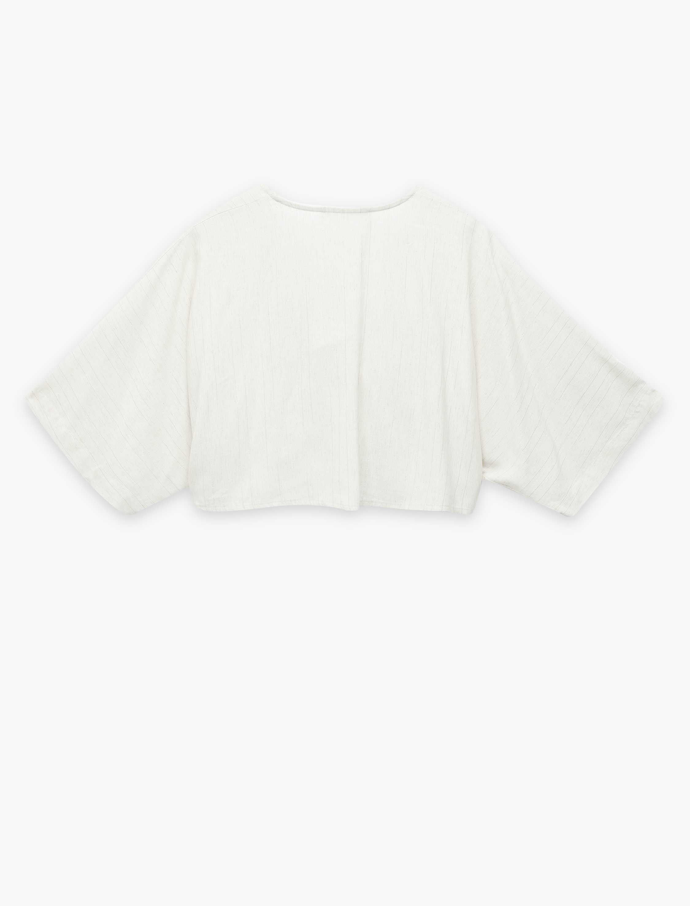   Bağlama Detaylı Yarım Kol V Yaka Keten Karışımlı Bluz