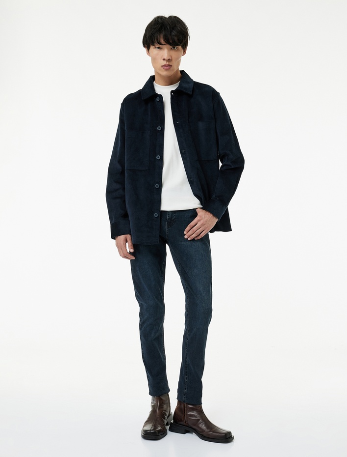  Regular Fit Pamuklu Cepli Klasik Yaka Uzun Kollu Fitilli Kadife Gömlek Ceket