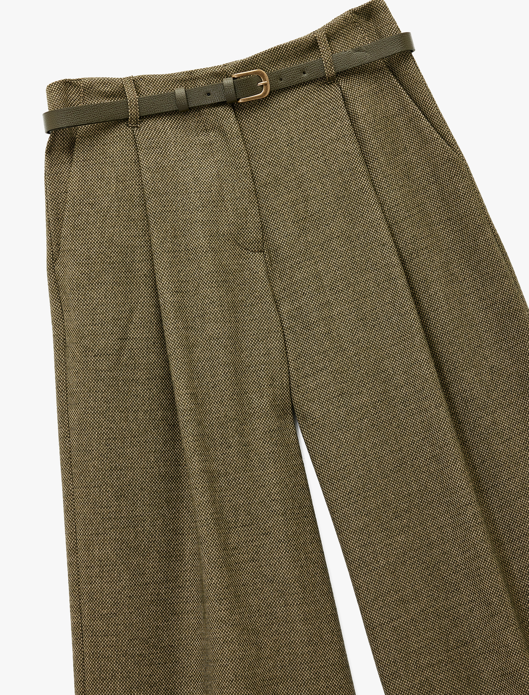   Loose Fit Cepli Pileli Kemerli Palazzo Kumaş Pantolon