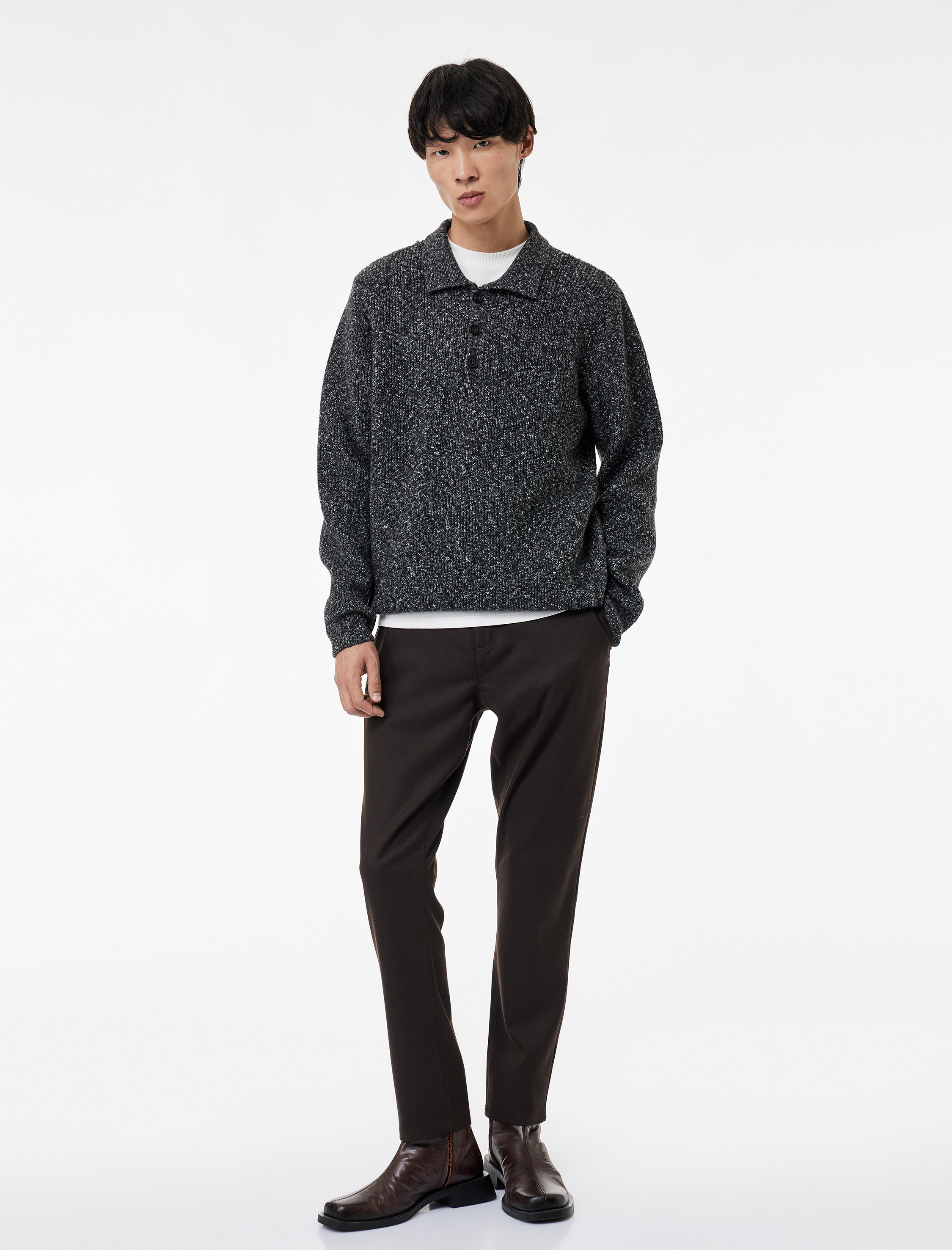   Regular Fit Düğmeli Polo Yaka Triko Kazak