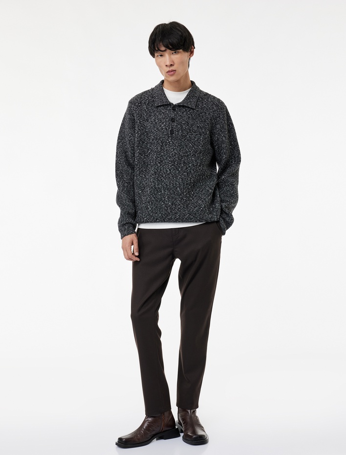  Regular Fit Düğmeli Polo Yaka Triko Kazak