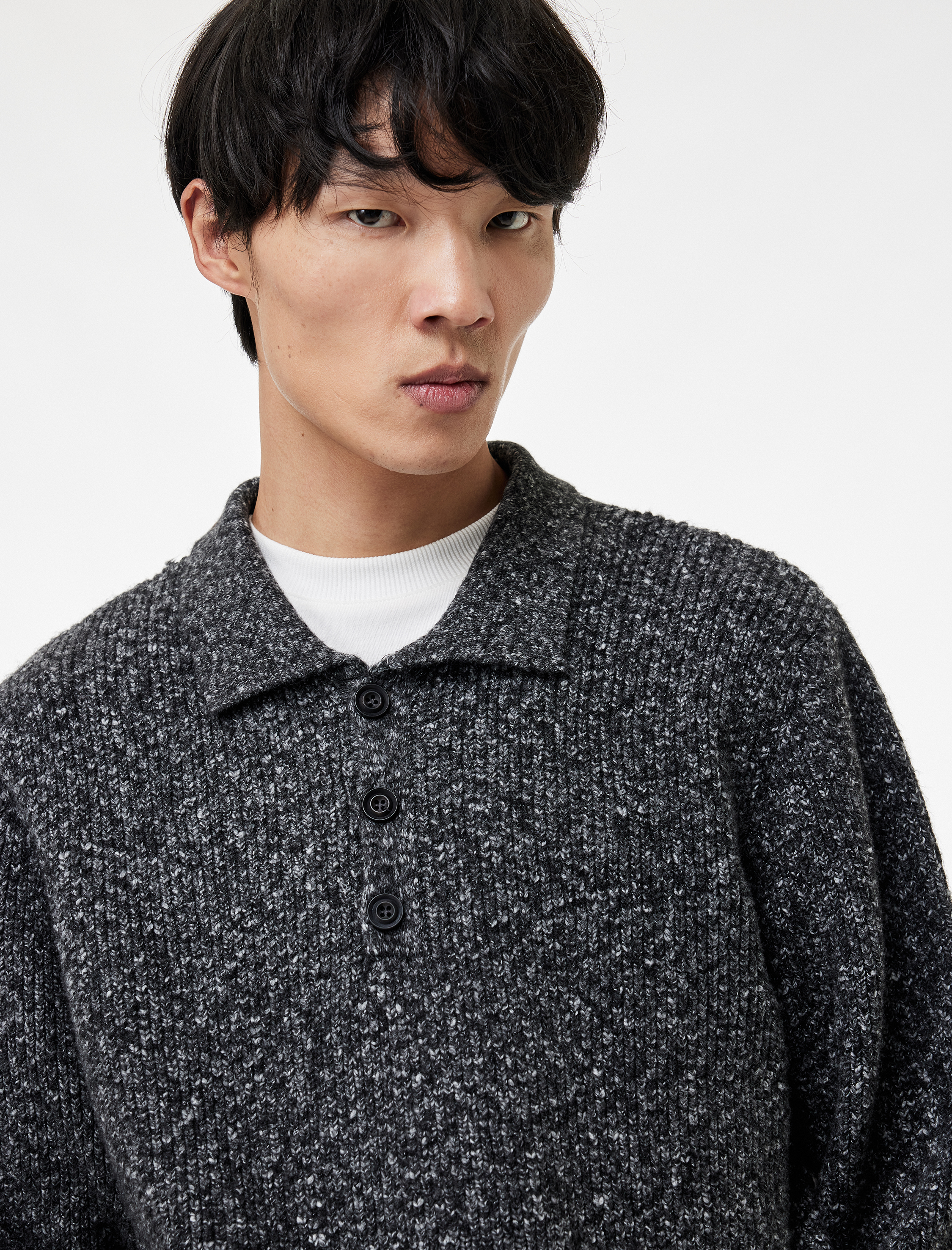   Regular Fit Düğmeli Polo Yaka Triko Kazak