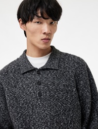 Regular Fit Düğmeli Polo Yaka Triko Kazak