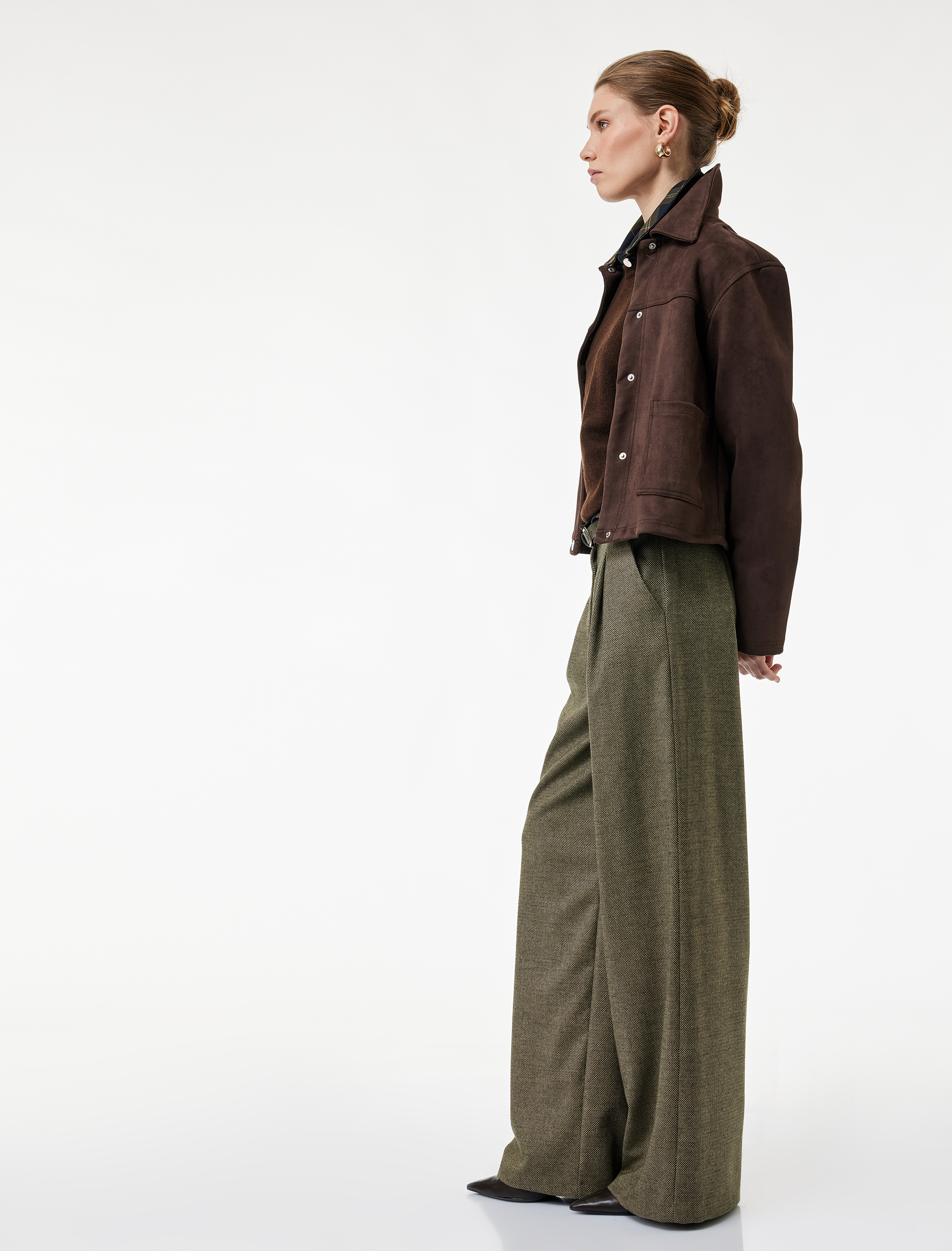   Loose Fit Cepli Pileli Kemerli Palazzo Kumaş Pantolon