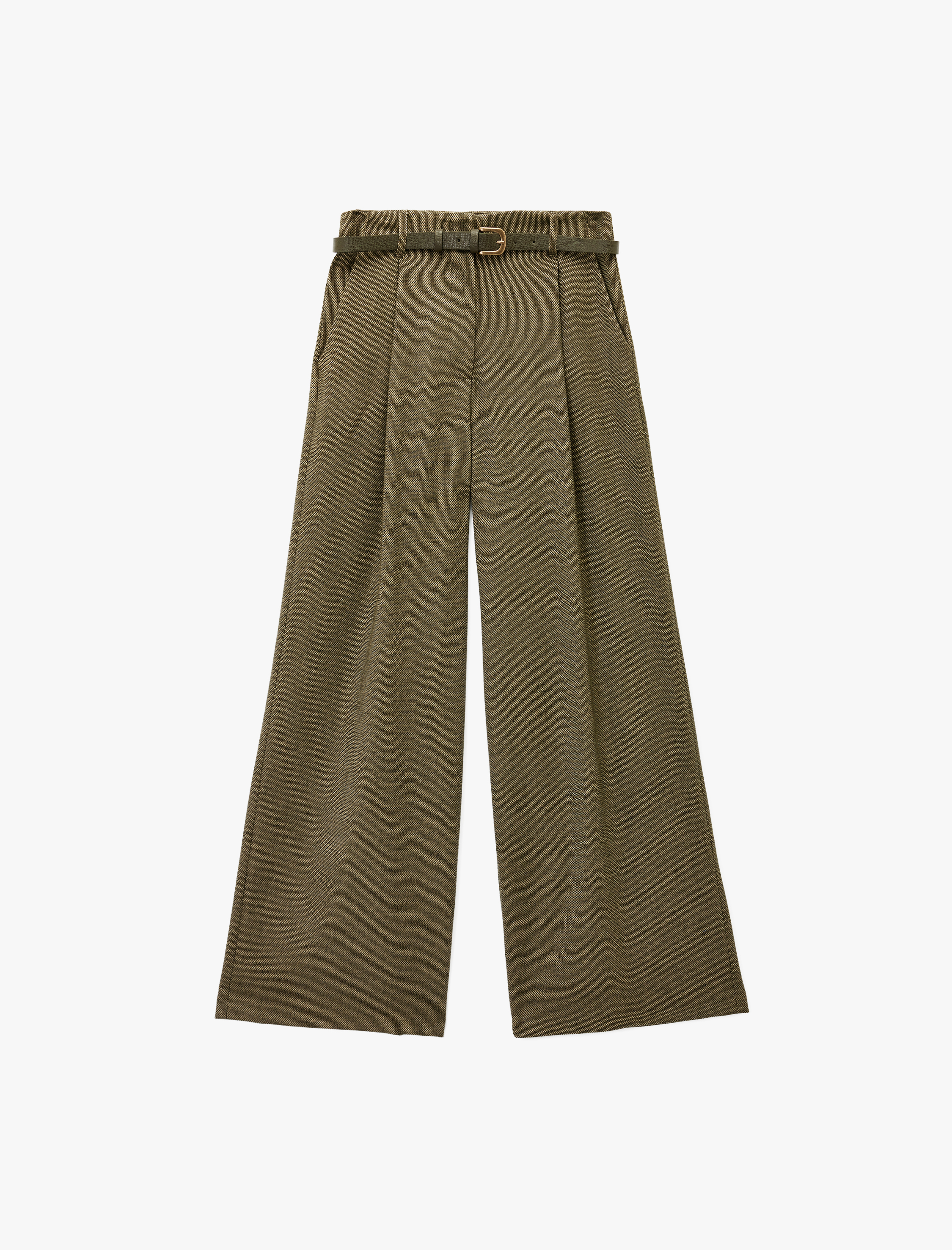   Loose Fit Cepli Pileli Kemerli Palazzo Kumaş Pantolon