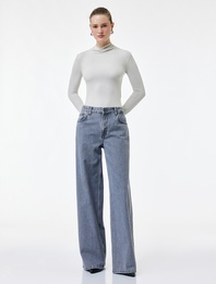 Slim Fit Modal Kumaş Uzun Kollu Dökümlü Dik Yaka Bluz