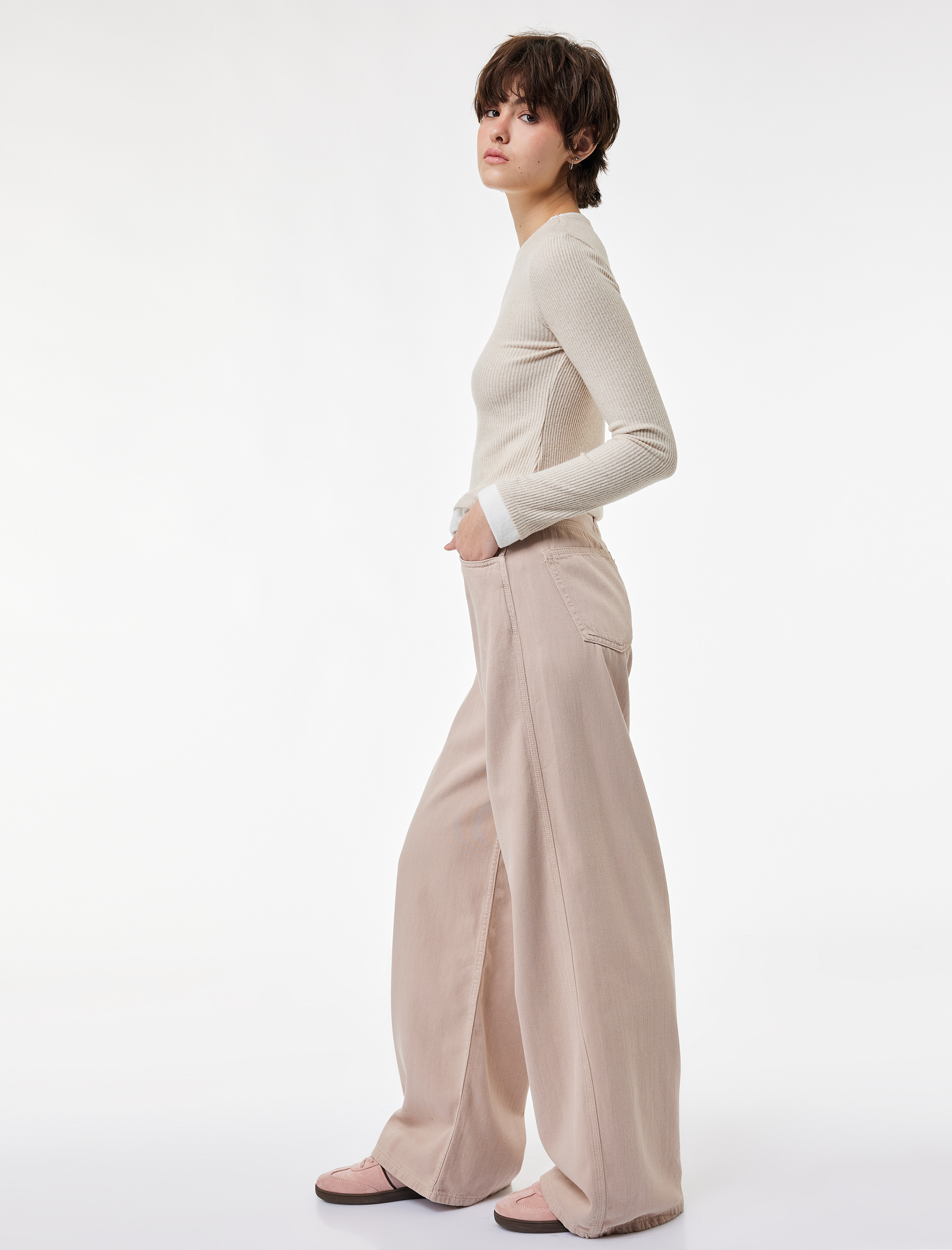   Düz Paça Bol Kesim Düğmeli Cepli Jean Pantolon - Loose Straight Fit Jean