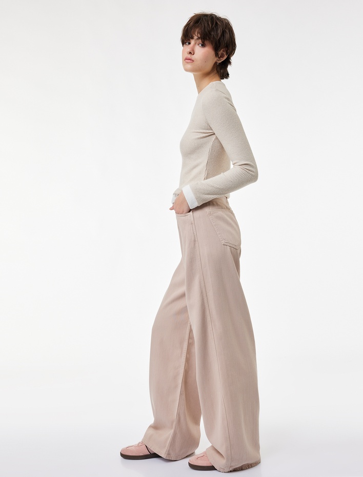  Düz Paça Bol Kesim Düğmeli Cepli Jean Pantolon - Loose Straight Fit Jean