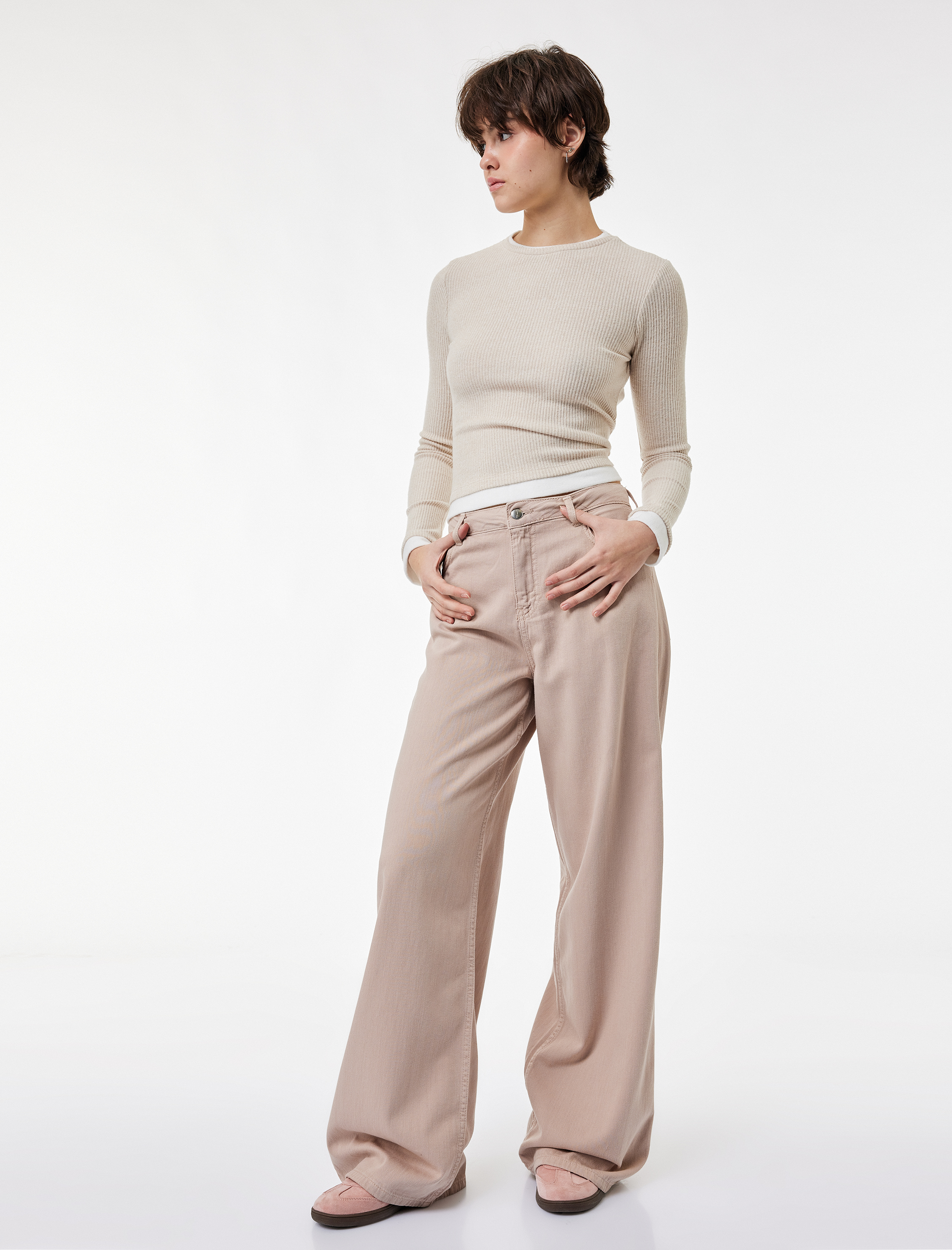   Düz Paça Bol Kesim Düğmeli Cepli Jean Pantolon - Loose Straight Fit Jean