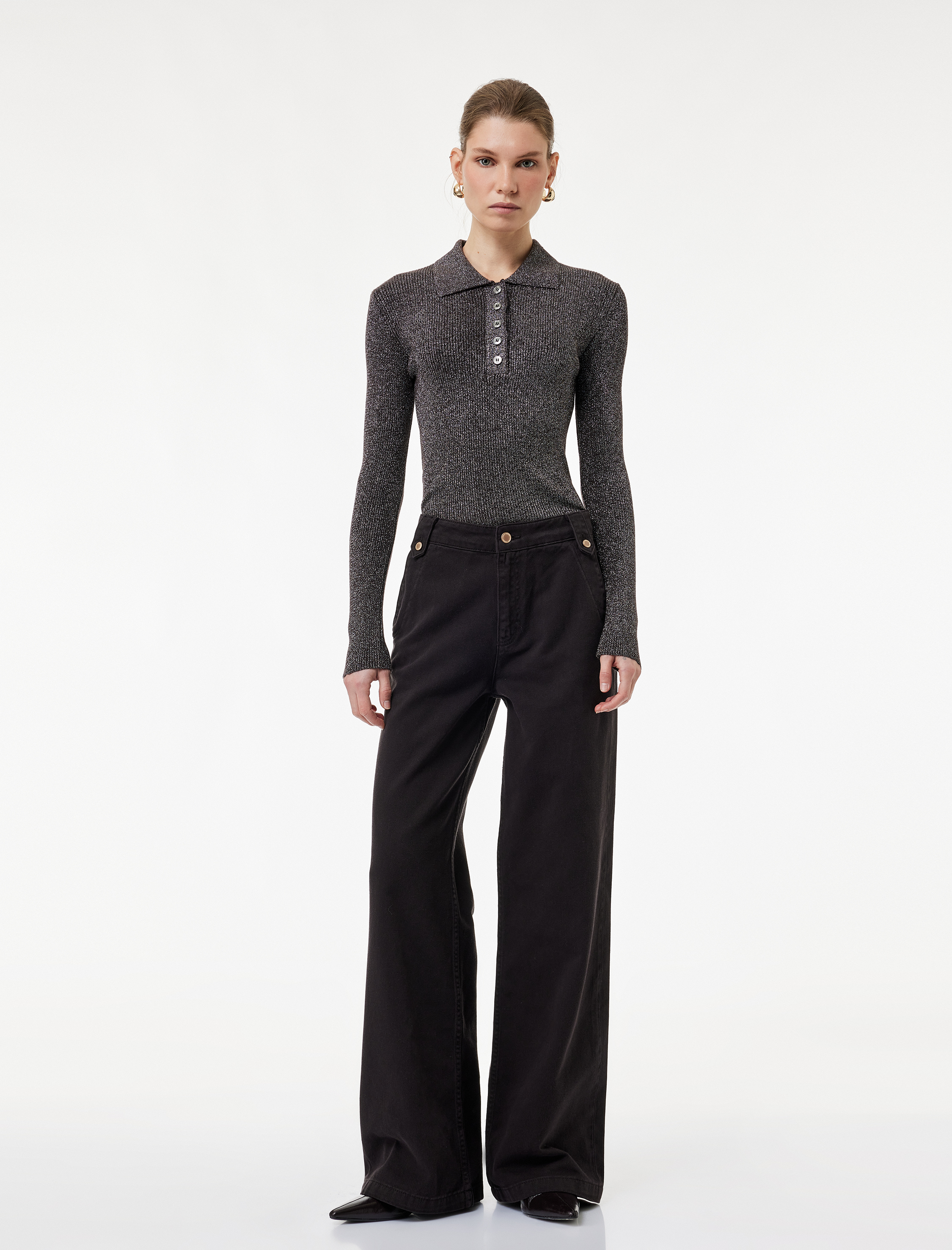  Koton X Melis Ağazat - Pamuklu Geniş Paça Kemer Detaylı Pantolon - Wide Leg Jeans