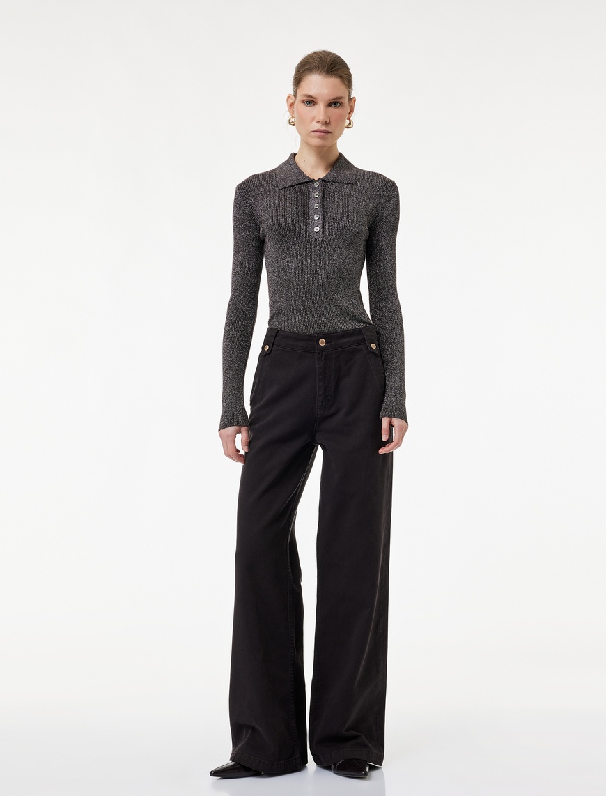 Koton X Melis Ağazat – Pamuklu Geniş Paça Kemer Detaylı Pantolon – Wide Leg Jeans