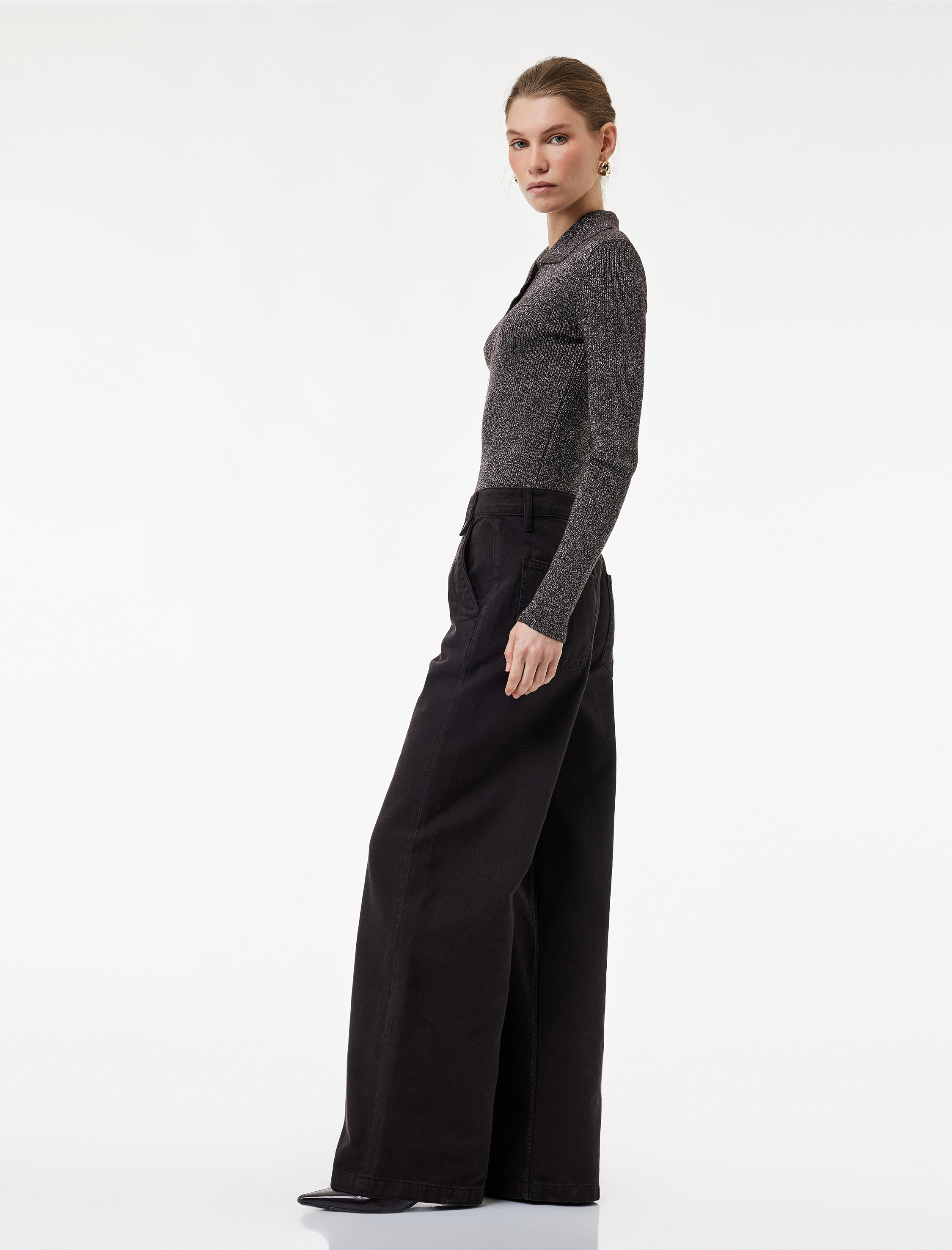   Koton X Melis Ağazat - Pamuklu Geniş Paça Kemer Detaylı Pantolon - Wide Leg Jeans