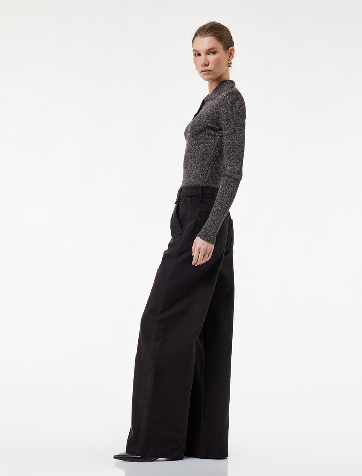  Koton X Melis Ağazat - Pamuklu Geniş Paça Kemer Detaylı Pantolon - Wide Leg Jeans