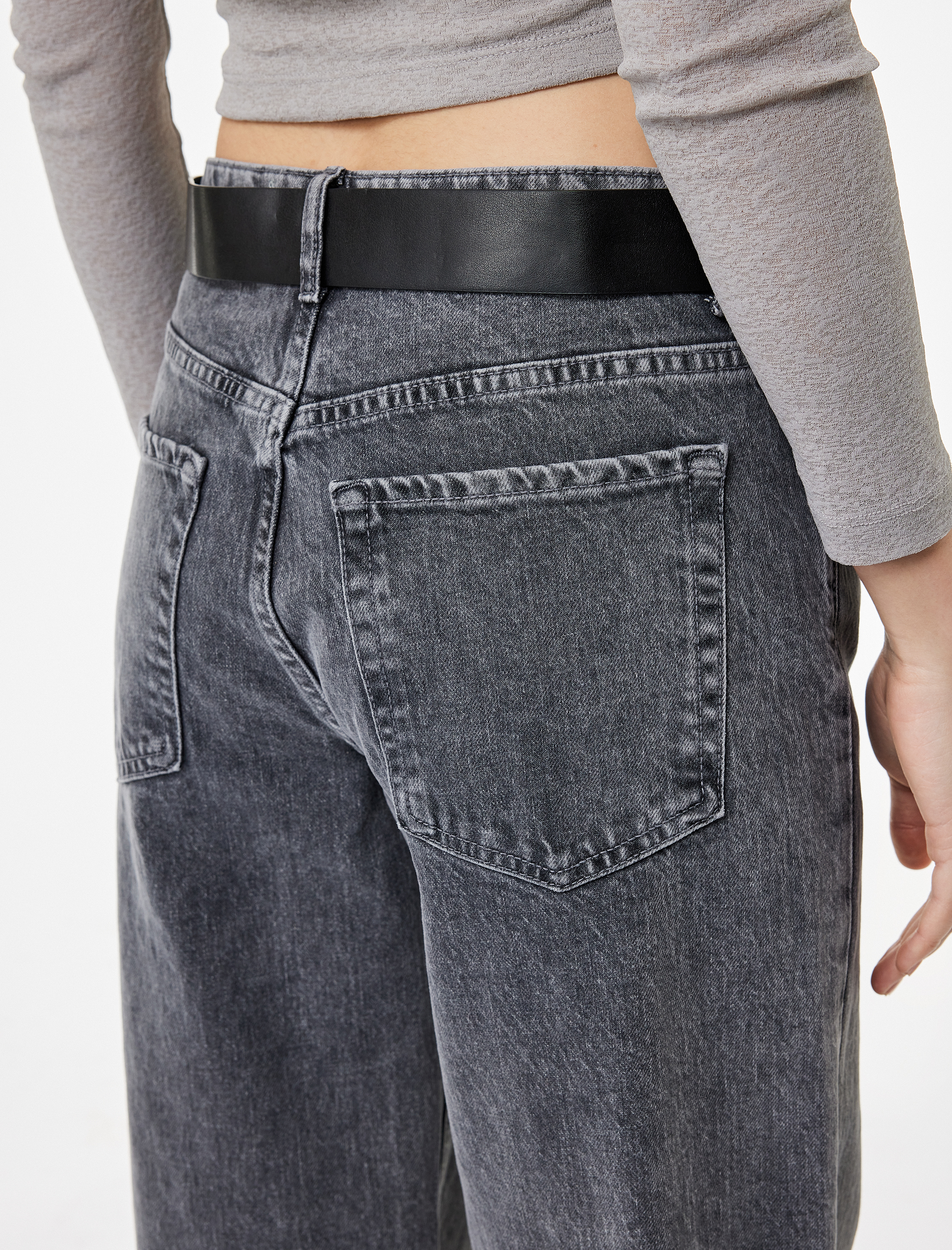   Kemer Detaylı Yıkamalı Dar Kesim İspanyol Paça Jean Pantolon - Flare Jeans