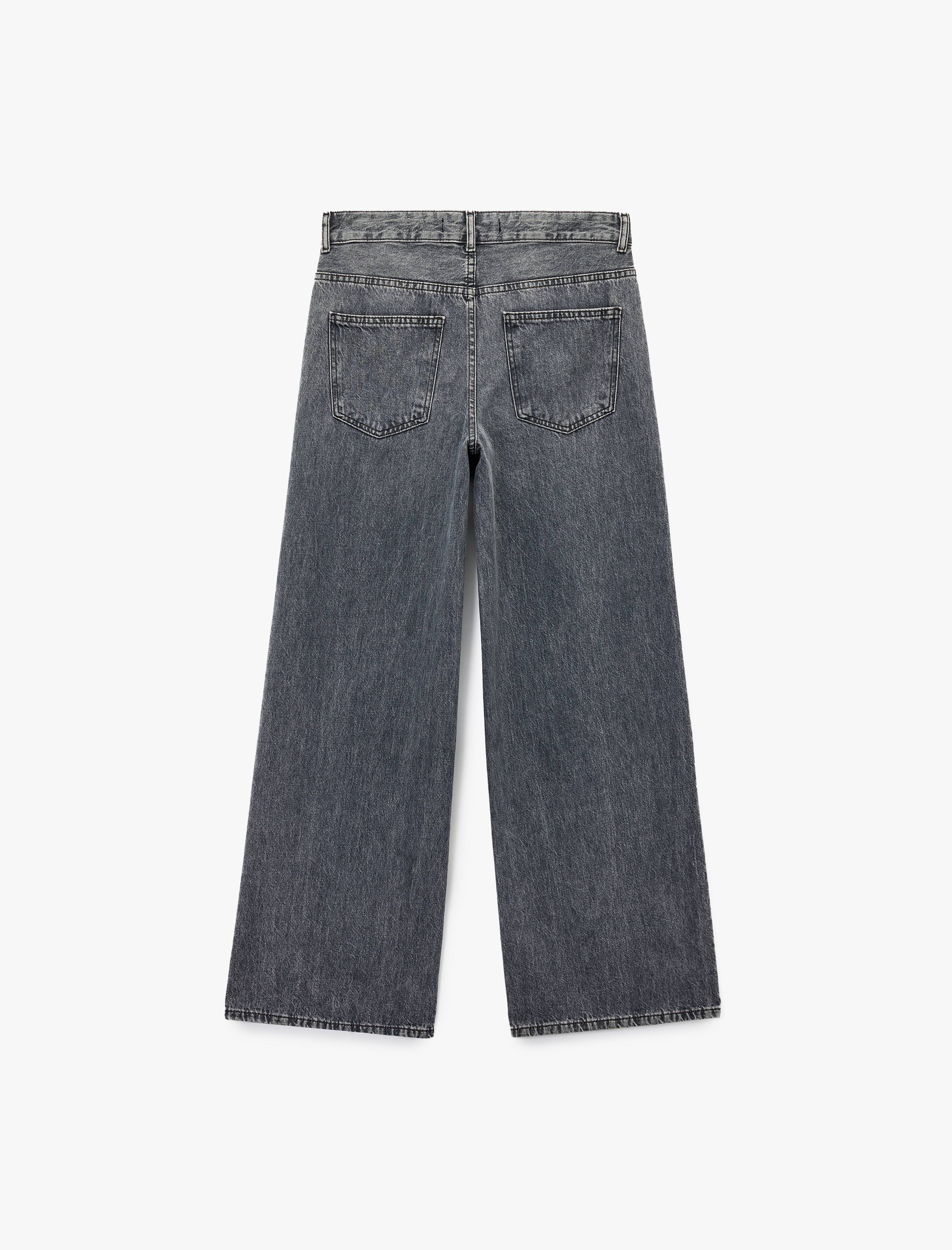   Rahat Kalıp Düz Paça Cepli Yıkamalı Jean Pantolon - Loose Straight Fit Jean