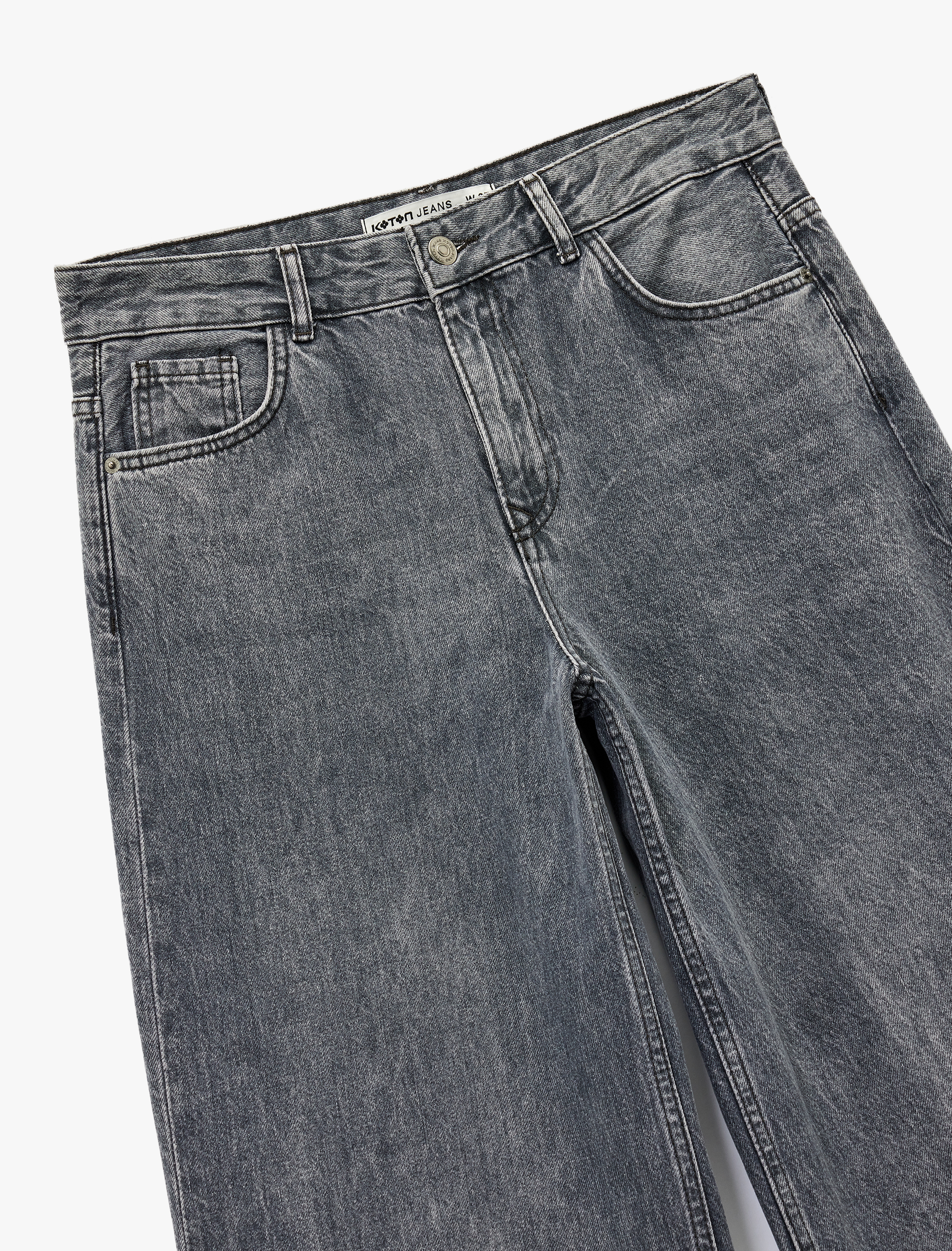   Rahat Kalıp Düz Paça Cepli Yıkamalı Jean Pantolon - Loose Straight Fit Jean