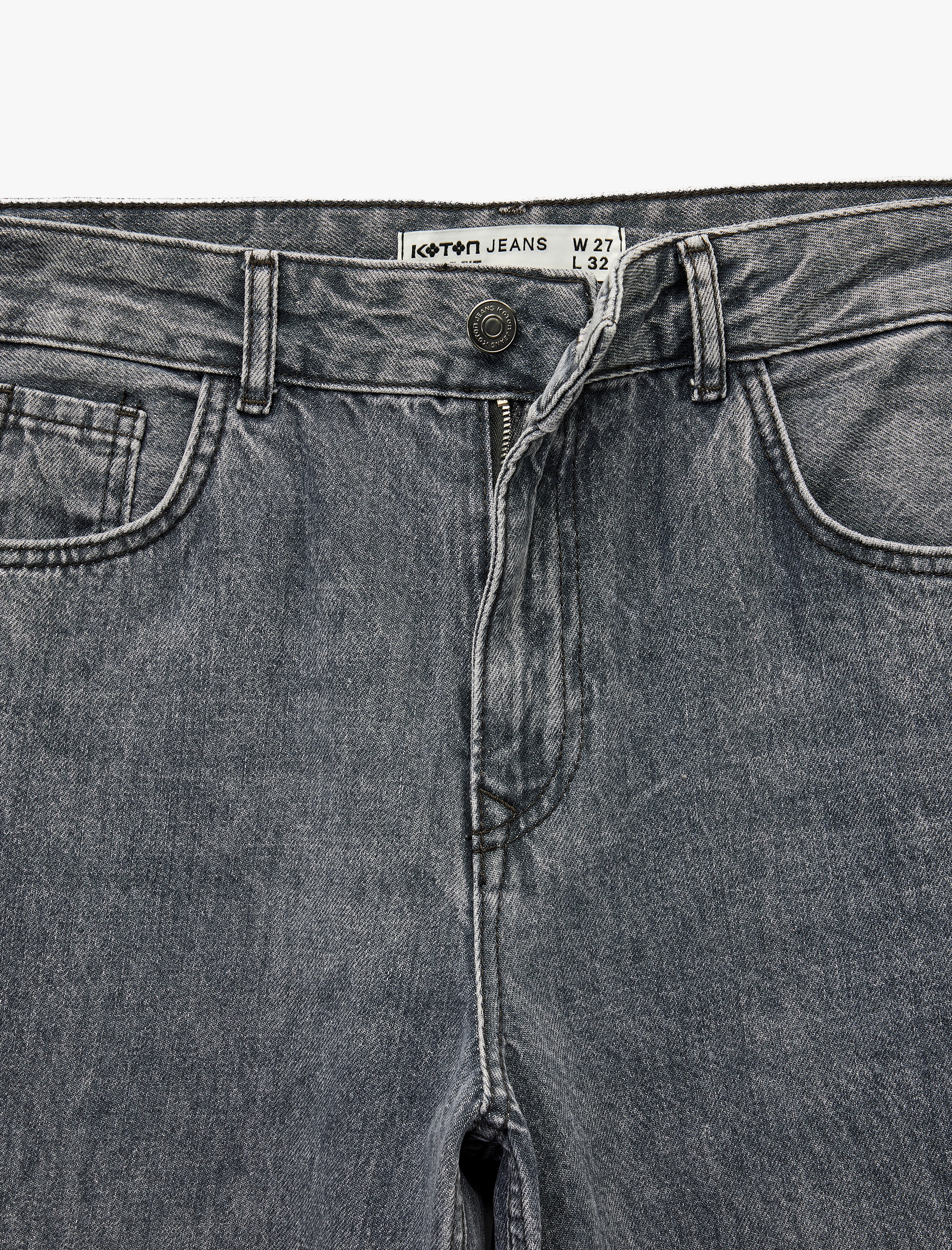   Rahat Kalıp Düz Paça Cepli Yıkamalı Jean Pantolon - Loose Straight Fit Jean