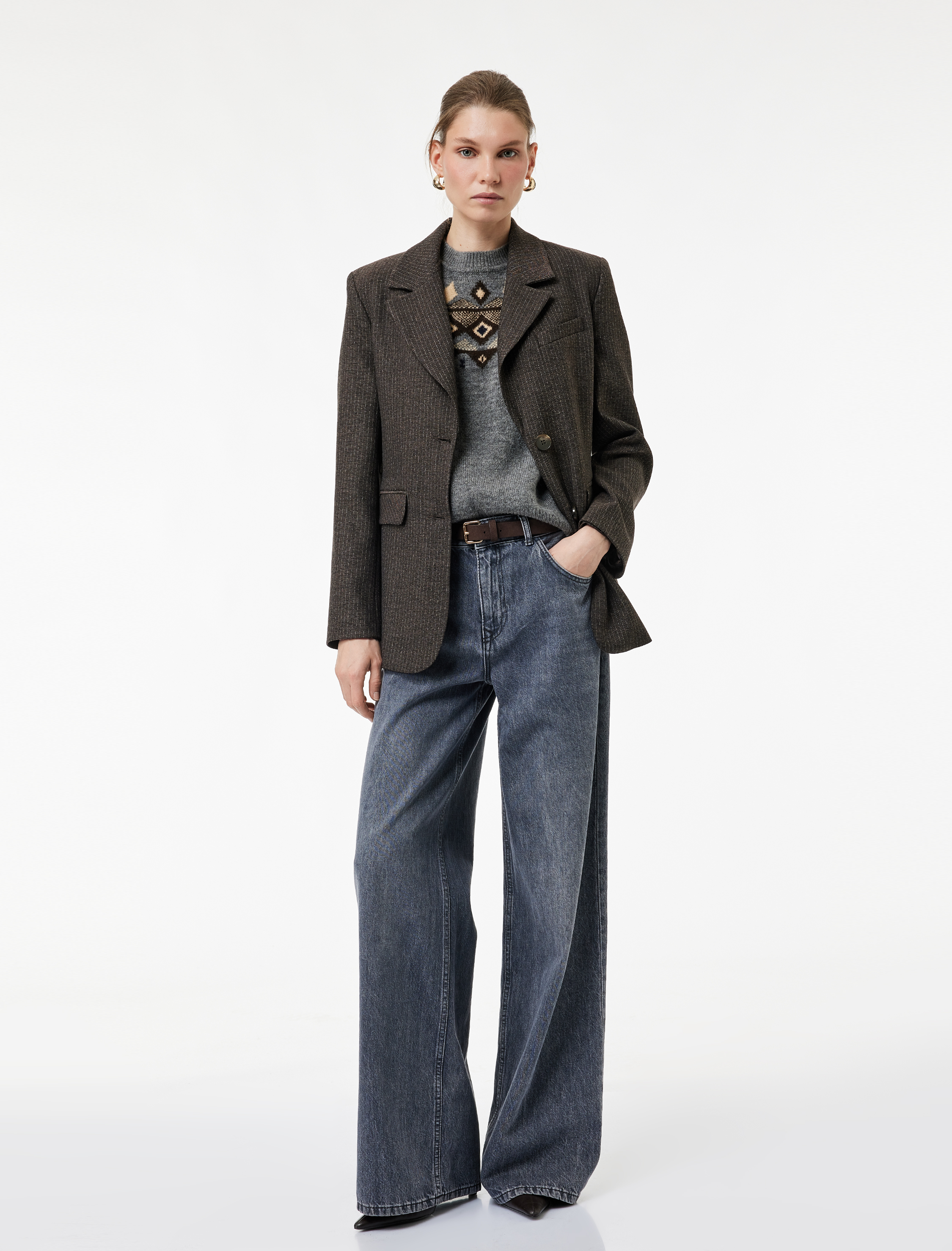   Rahat Kalıp Düz Paça Cepli Yıkamalı Jean Pantolon - Loose Straight Fit Jean