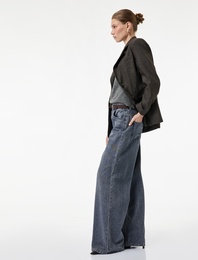 Rahat Kalıp Düz Paça Cepli Yıkamalı Jean Pantolon - Loose Straight Fit Jean