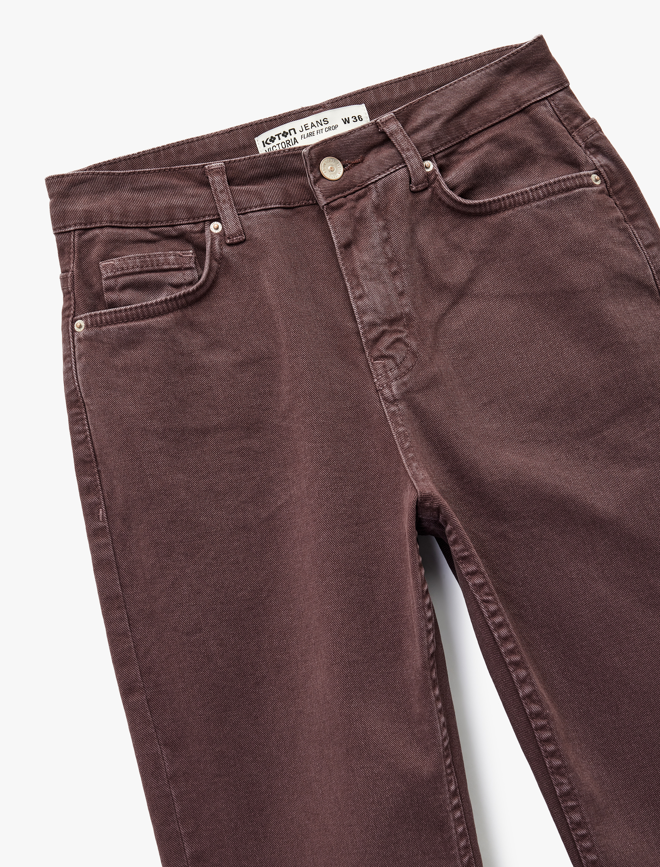   Pamuklu Dar Kalıp Düğmeli Cepli İspanyol Paça Crop Jean Pantolon -  Kick Flare Jeans