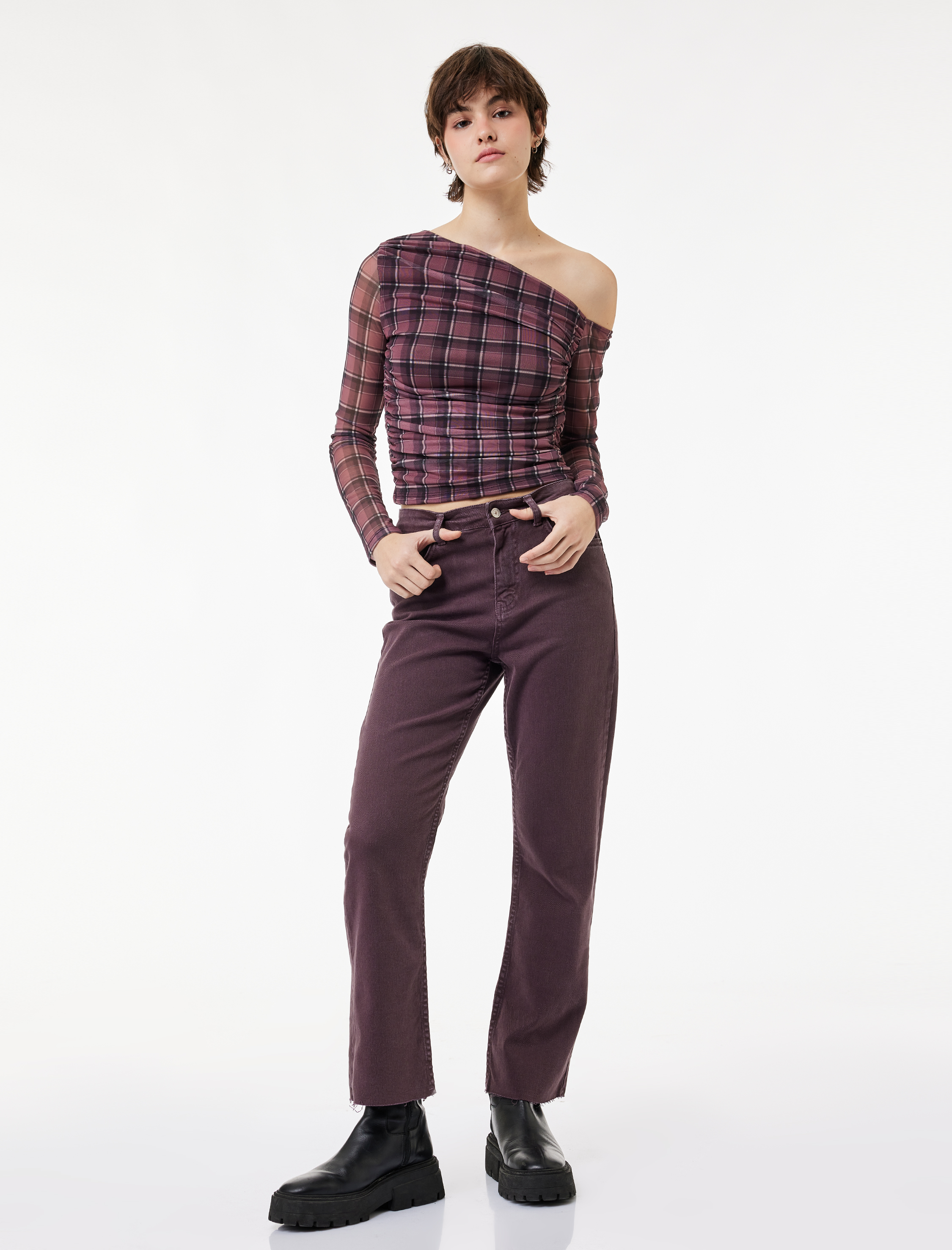   Pamuklu Dar Kalıp Düğmeli Cepli İspanyol Paça Crop Jean Pantolon -  Kick Flare Jeans