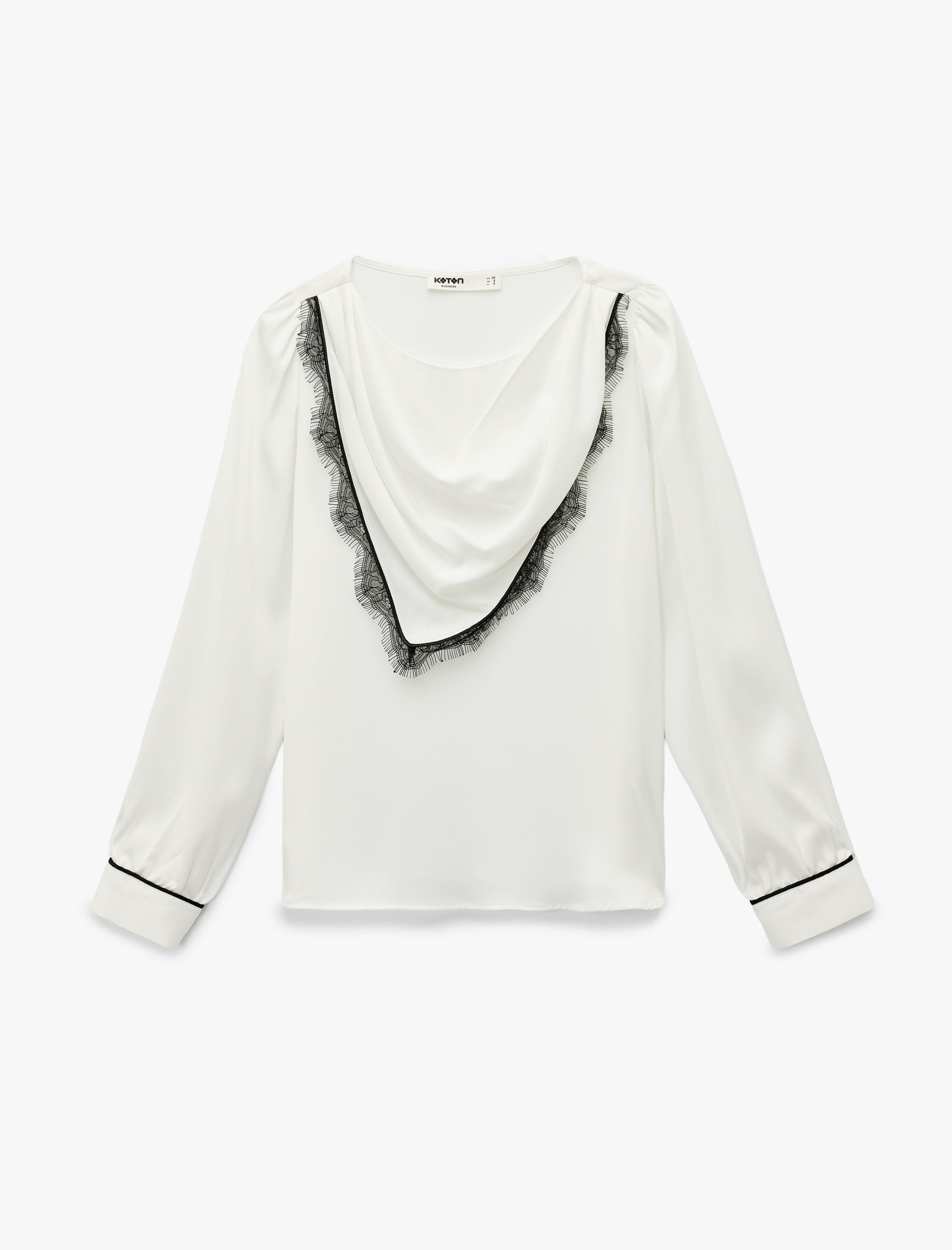   Dantel Detaylı Uzun Kollu Şal Yaka Bluz