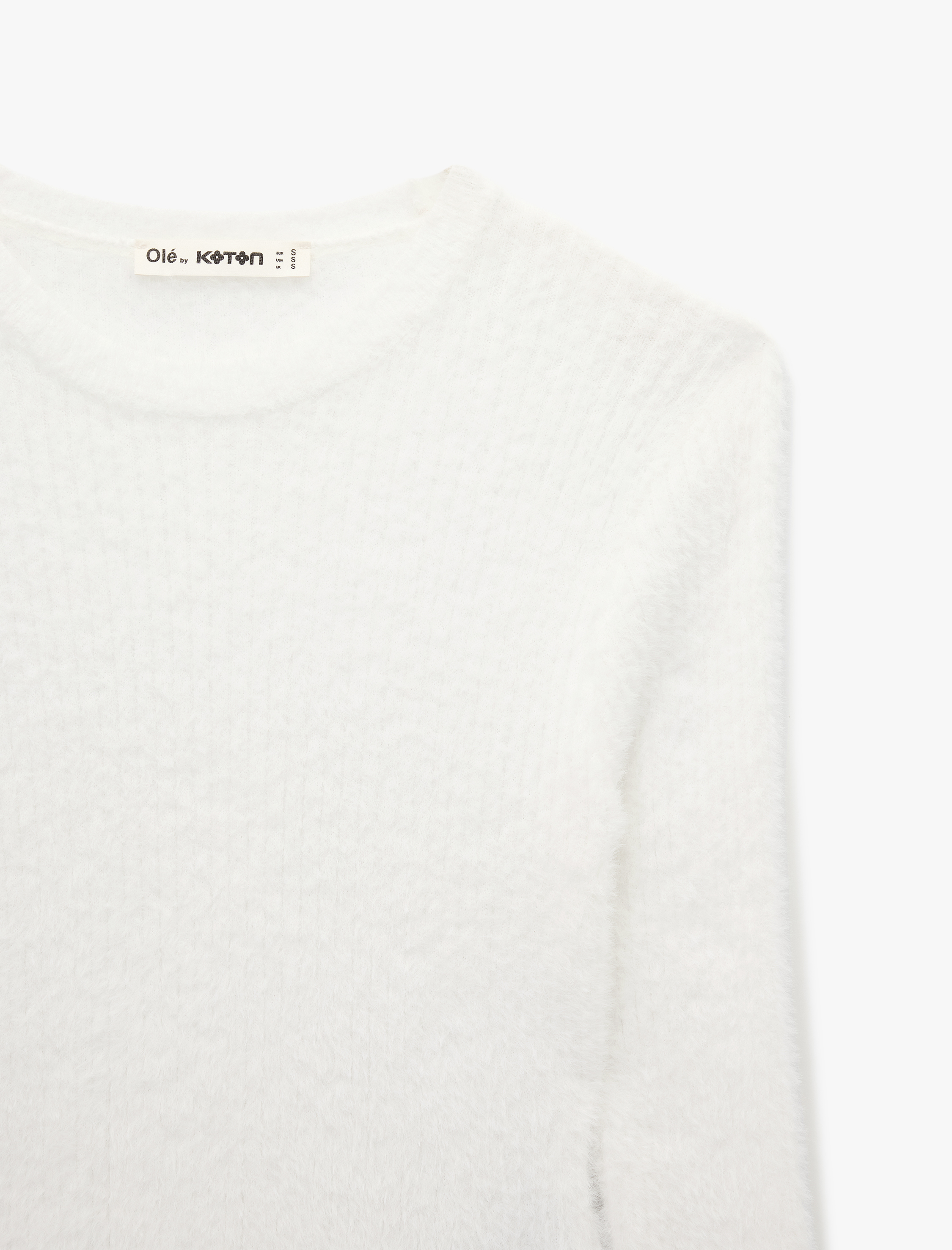   Uzun Kollu Bisiklet Yaka Slim Fit Dokulu Triko Crop Kazak