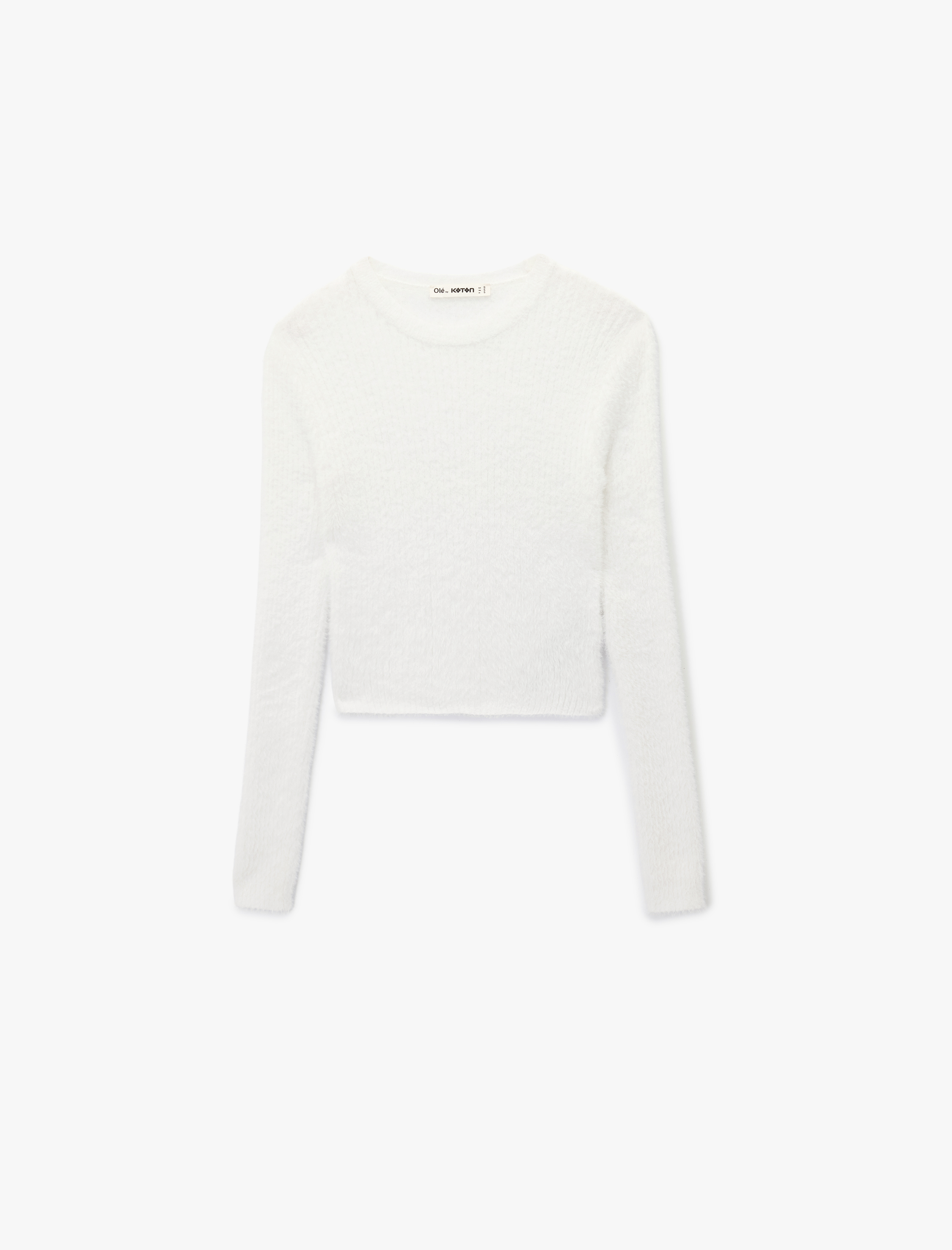   Uzun Kollu Bisiklet Yaka Slim Fit Dokulu Triko Crop Kazak