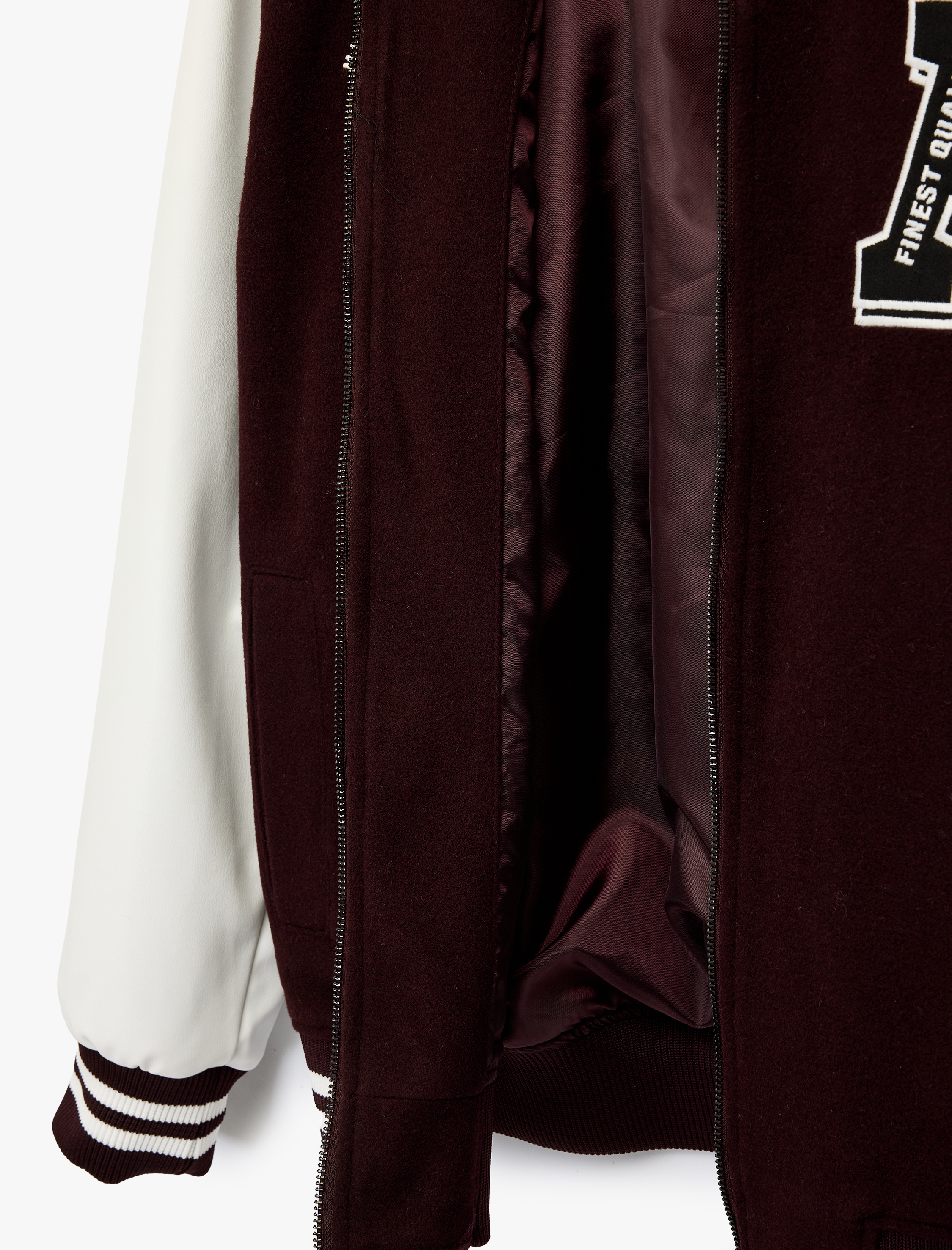   Uzun Kollu Renk Kontrastlı İşlemeli Fermuarlı Kolej Ceket