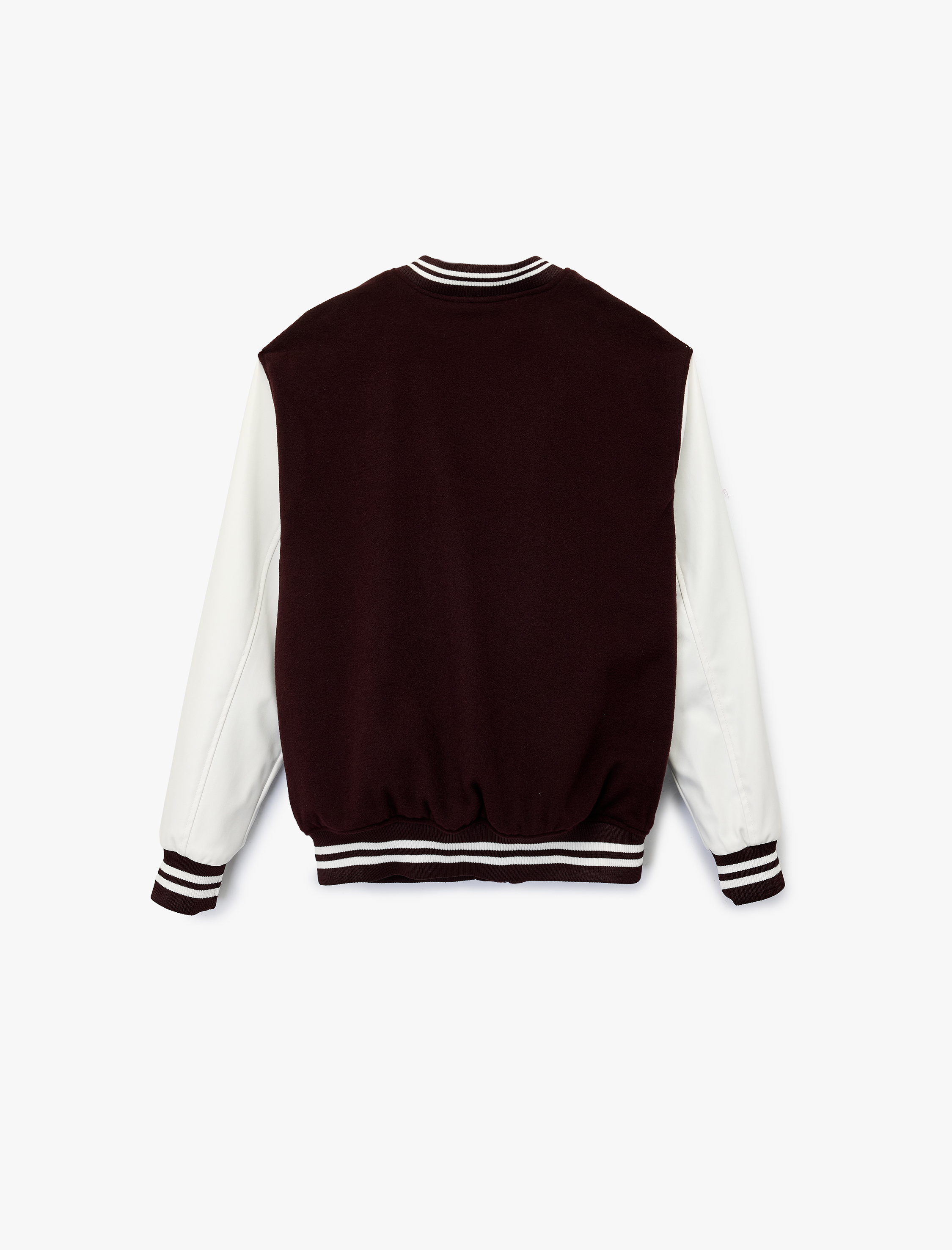   Uzun Kollu Renk Kontrastlı İşlemeli Fermuarlı Kolej Ceket