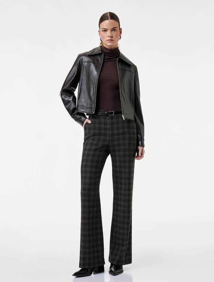  Koton X Melis Ağazat - Kemer Detaylı Cepli Ekose Palazzo Pantolon