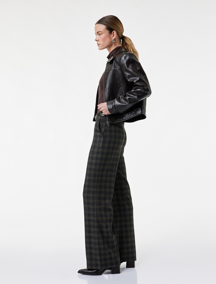  Koton X Melis Ağazat - Kemer Detaylı Cepli Ekose Palazzo Pantolon