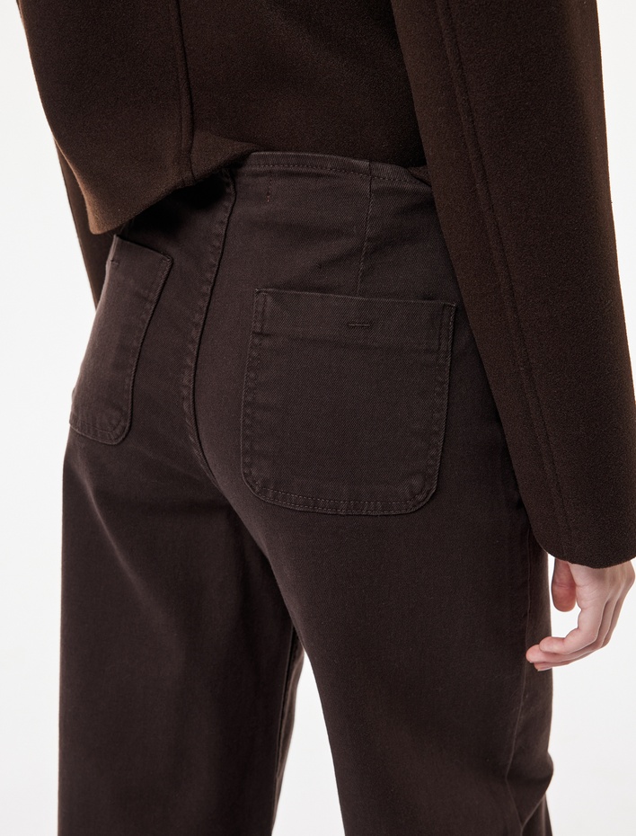  Pamuklu Düğmeli Cepli Yüksek Bel Jean Pantolon - Culotte Jeans