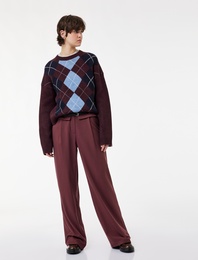 Viskon Karışımlı Kemer Detaylı Geniş Paça Kumaş Pantolon