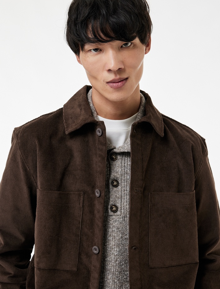  Regular Fit Pamuklu Cepli Klasik Yaka Uzun Kollu Fitilli Kadife Gömlek Ceket