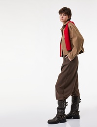 Cep Detaylı Düğmeli Çizgili Jogger Pantolon