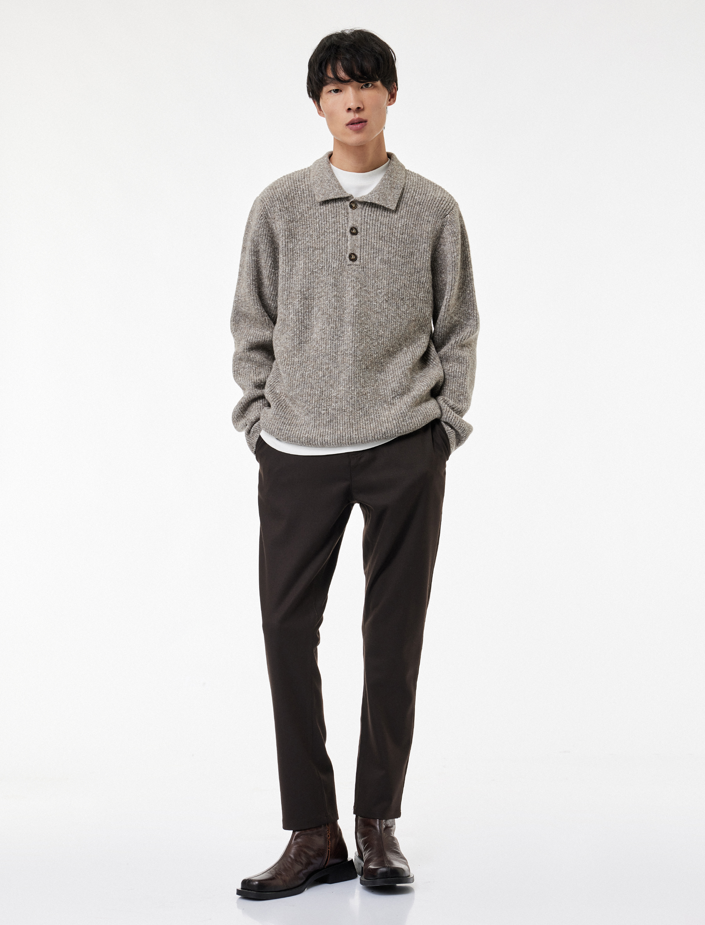   Regular Fit Düğmeli Polo Yaka Triko Kazak